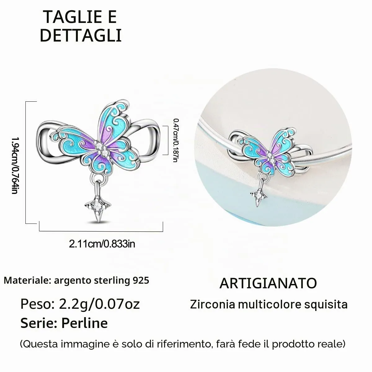 TINSLO Bead Charm in Argento Sterling 925 con Cubic Zirconia, Compatibile con Braccialetti e Collane Pandora e Europei - immagine 5
