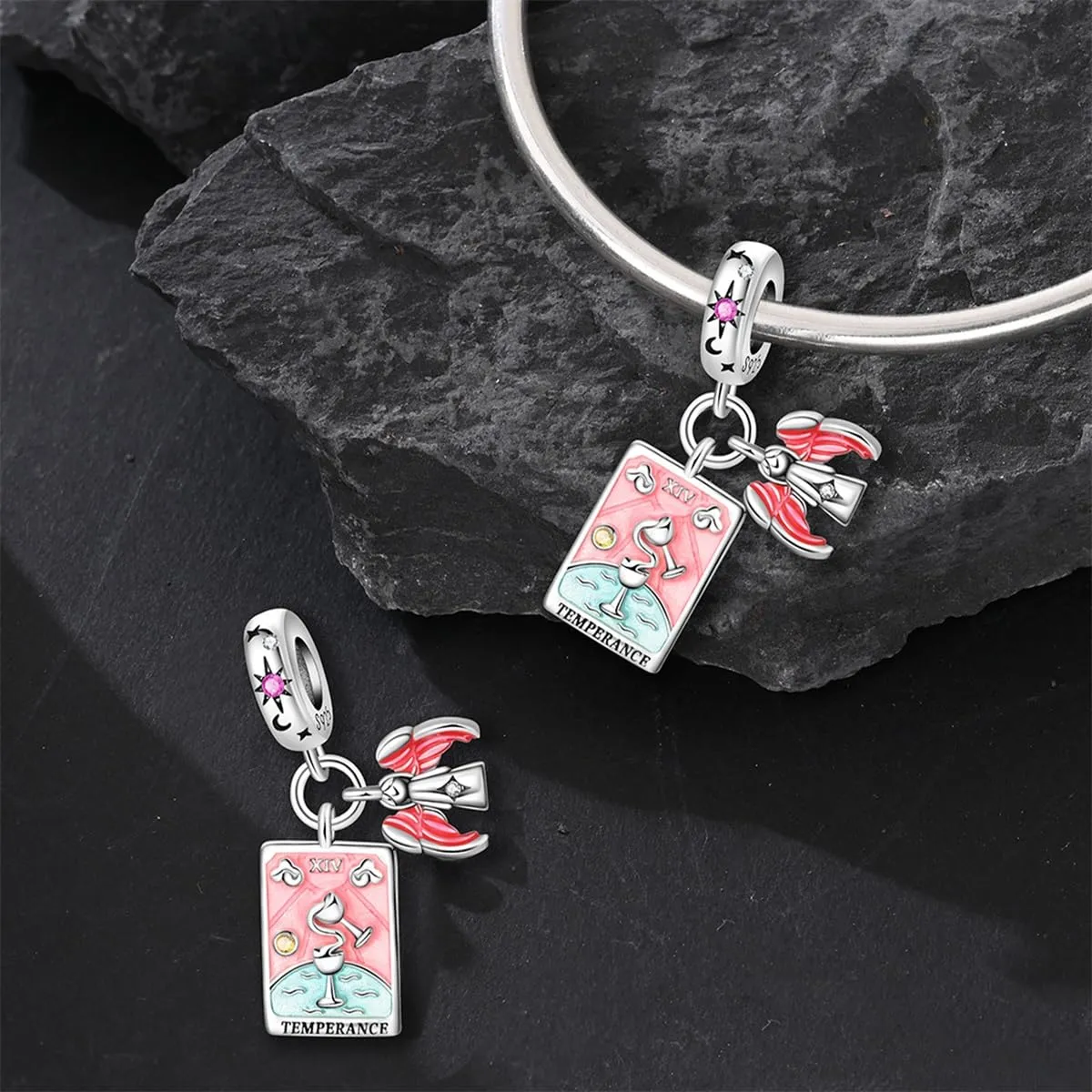 TINSLO Bead Charm Ciondolo Argento Sterling 925 con Cubic Zirconia per Braccialetti e Collane Europei - immagine 2
