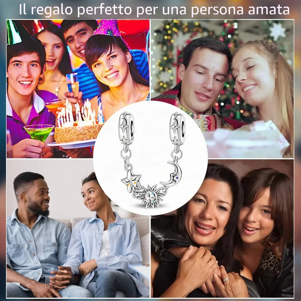 TINSLO Bead Charm in Argento Sterling 925 con Cubic Zirconia, Compatibile con Braccialetti e Collane Pandora e Europei - immagine 6
