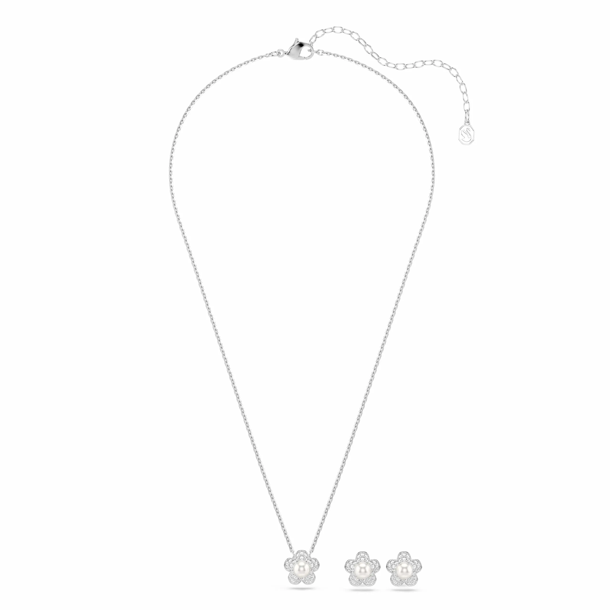 Swarovski x Ariana Grande Crystal Pearl Set, Taglio Round, Fiore, Bianco, Placcato rodio - immagine 3