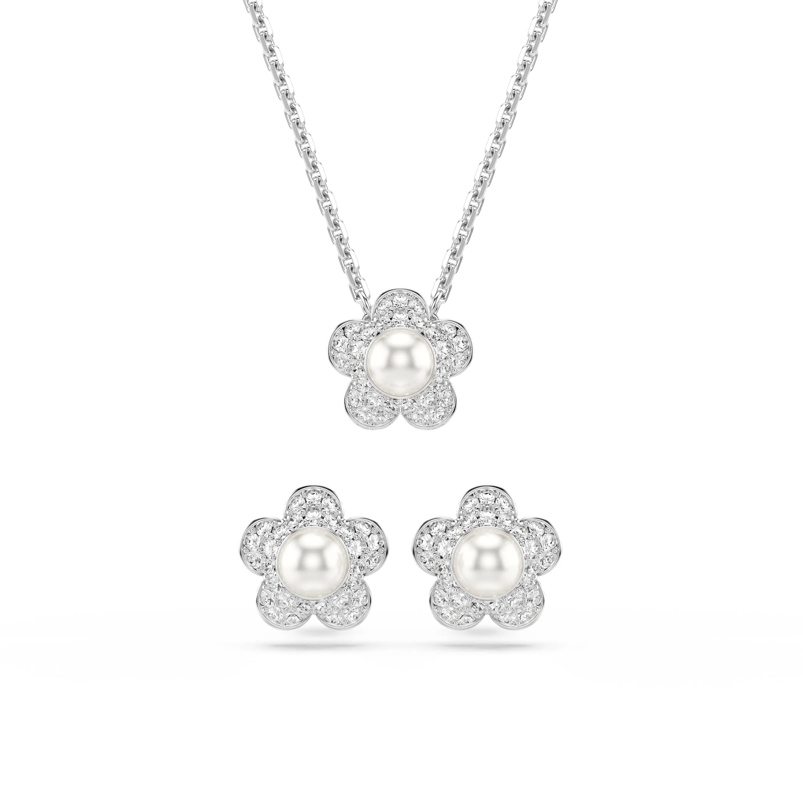 Swarovski x Ariana Grande Crystal Pearl Set, Taglio Round, Fiore, Bianco, Placcato rodio - immagine 7