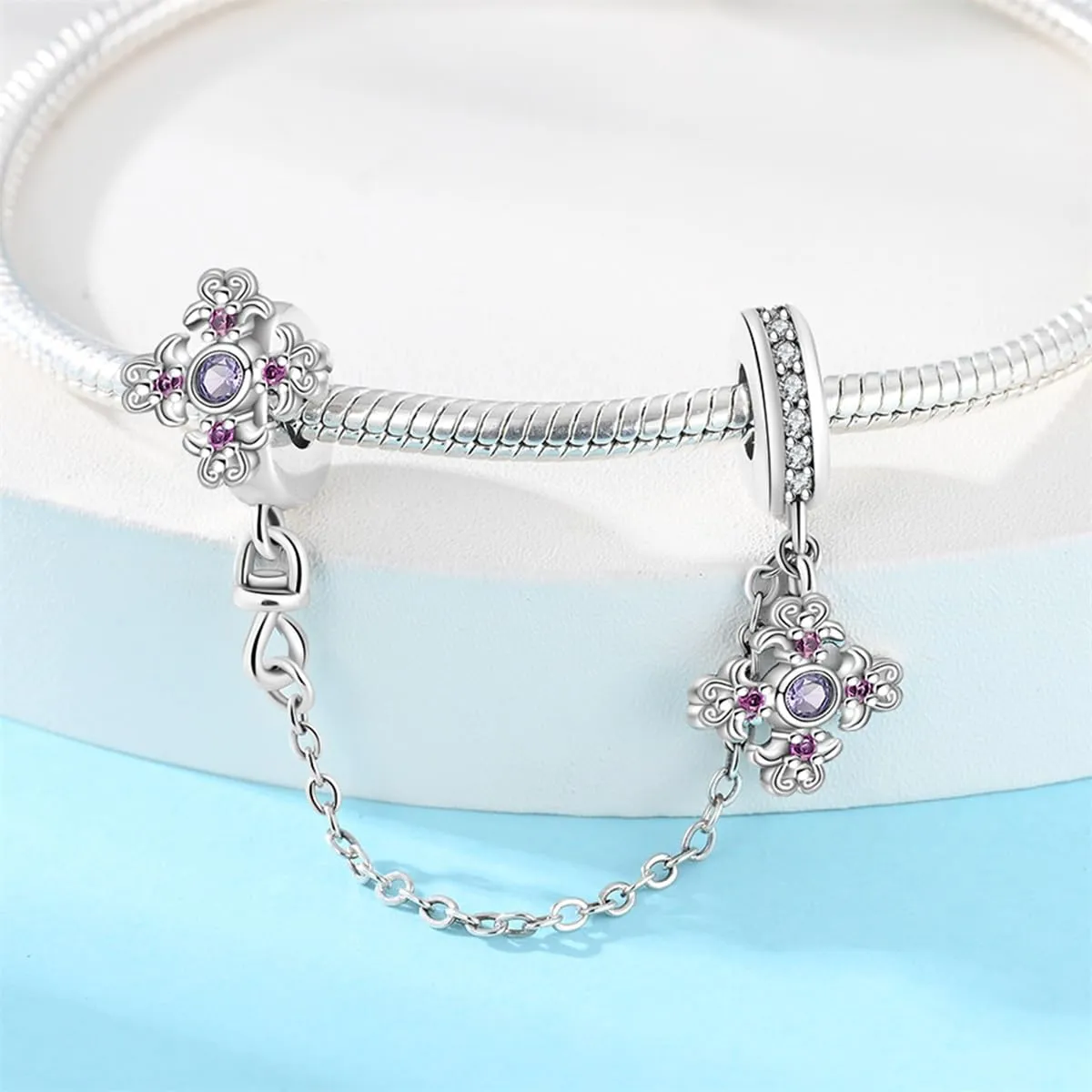KUNSIR Bead Charm in Argento Sterling 925 con Cubic Zirconia, Compatibile con Braccialetti e Collane Europei - immagine 2