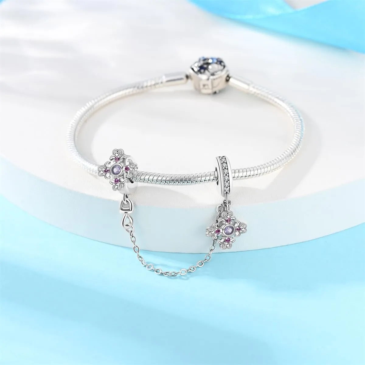 KUNSIR Bead Charm in Argento Sterling 925 con Cubic Zirconia, Compatibile con Braccialetti e Collane Europei - immagine 3