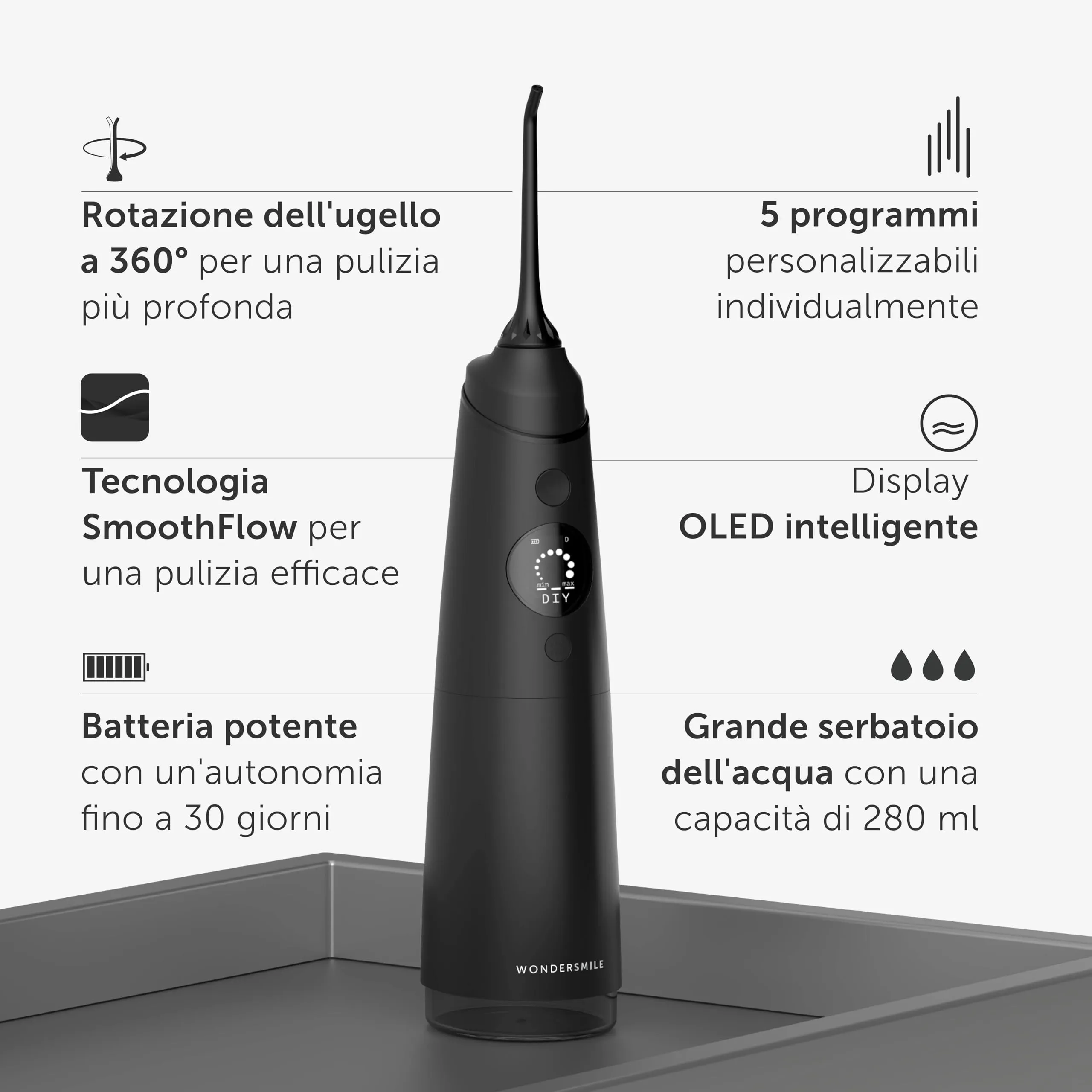 WonderSmile Irrigatore Orale Pro, SmoothFlow, 5 Modalità, Ultimate Black - immagine 2