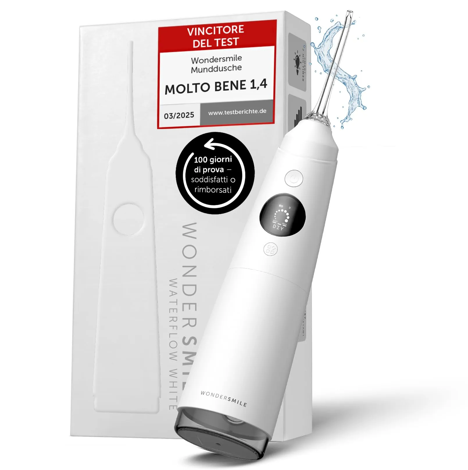 WonderSmile Irrigatore Orale Pro SmoothFlow, 5 modalità, Batteria 30 giorni, All White - immagine 1