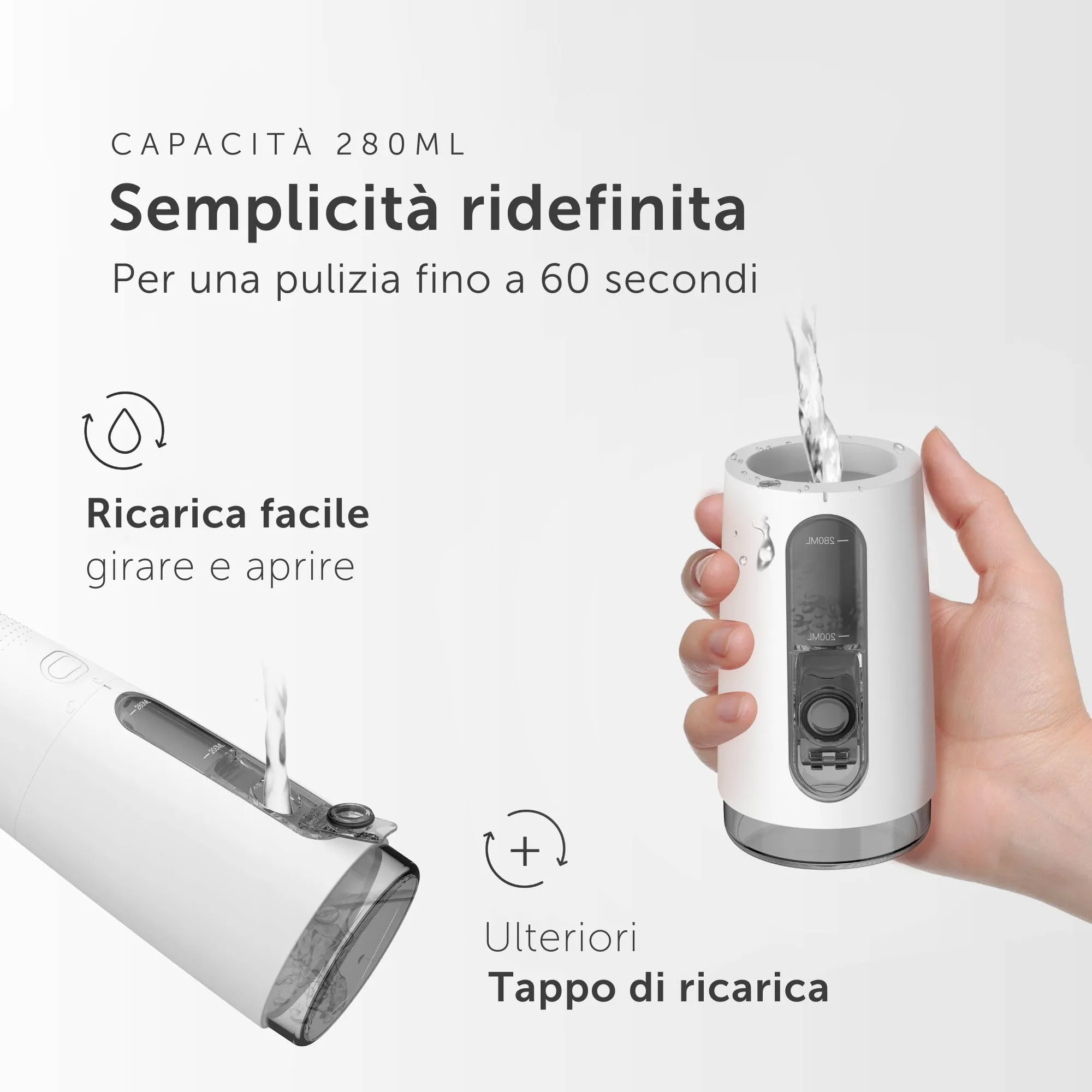 WonderSmile Irrigatore Orale Pro SmoothFlow, 5 modalità, Batteria 30 giorni, All White - immagine 6