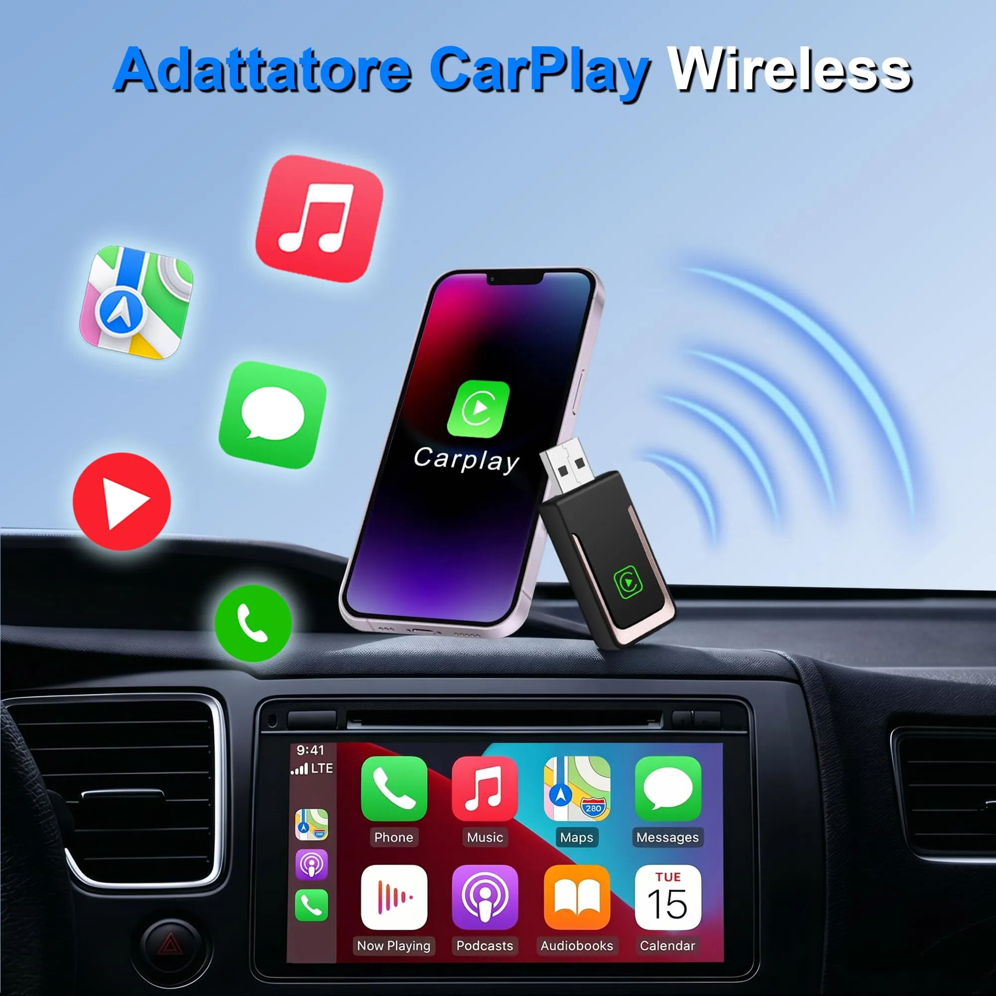 Alltolink Adattatore CarPlay Wireless da Cablato a Senza Fili, iOS 10+ - immagine 2