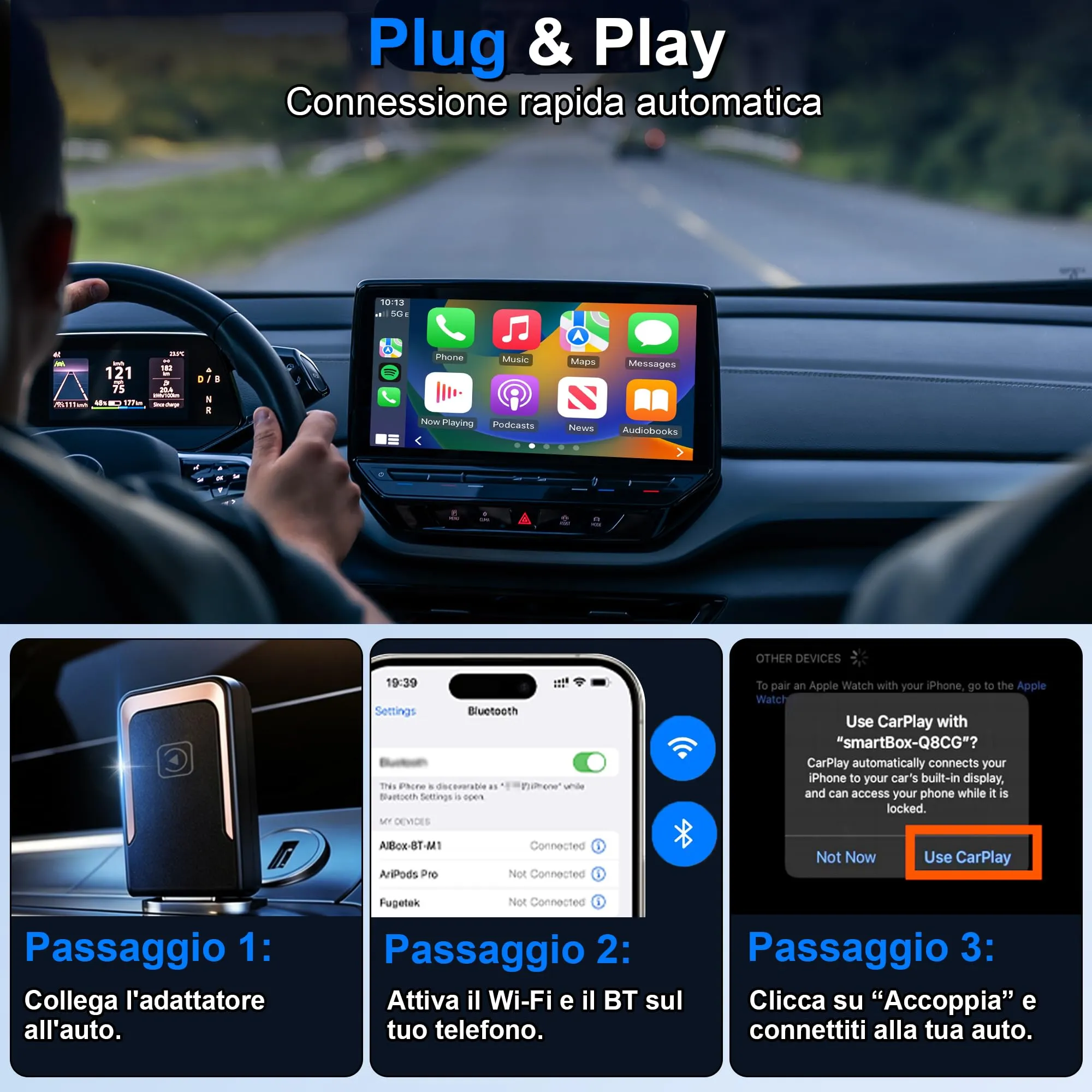Alltolink Adattatore CarPlay Wireless da Cablato a Senza Fili, iOS 10+ - immagine 4