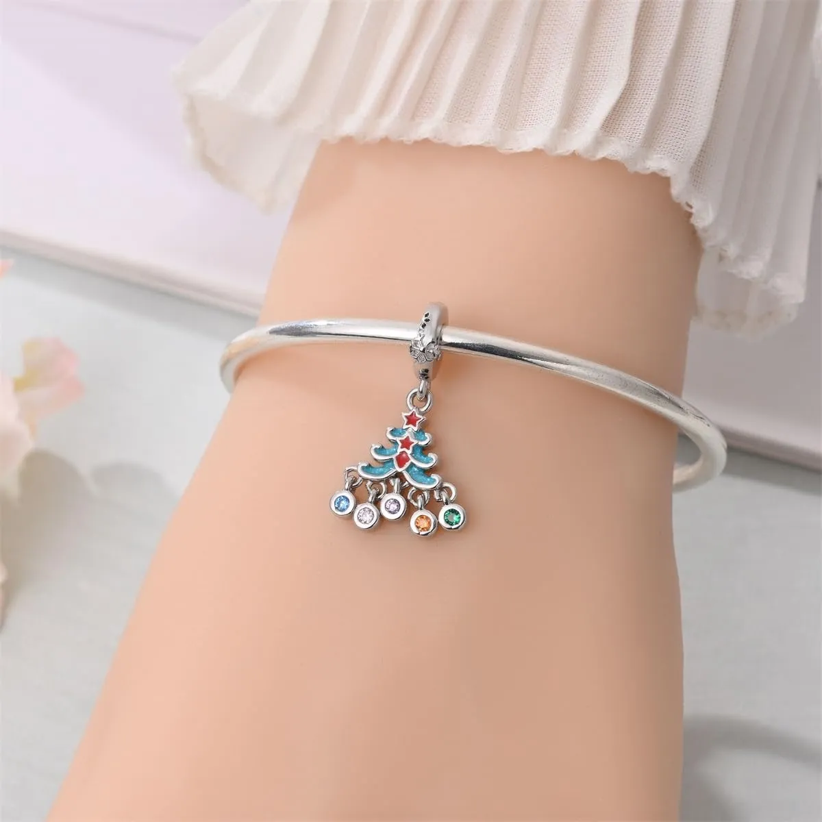 KUNSIR Bead Charm in Argento Sterling 925 con Cubic Zirconia, Compatibile con Braccialetti e Collane Europei - immagine 4