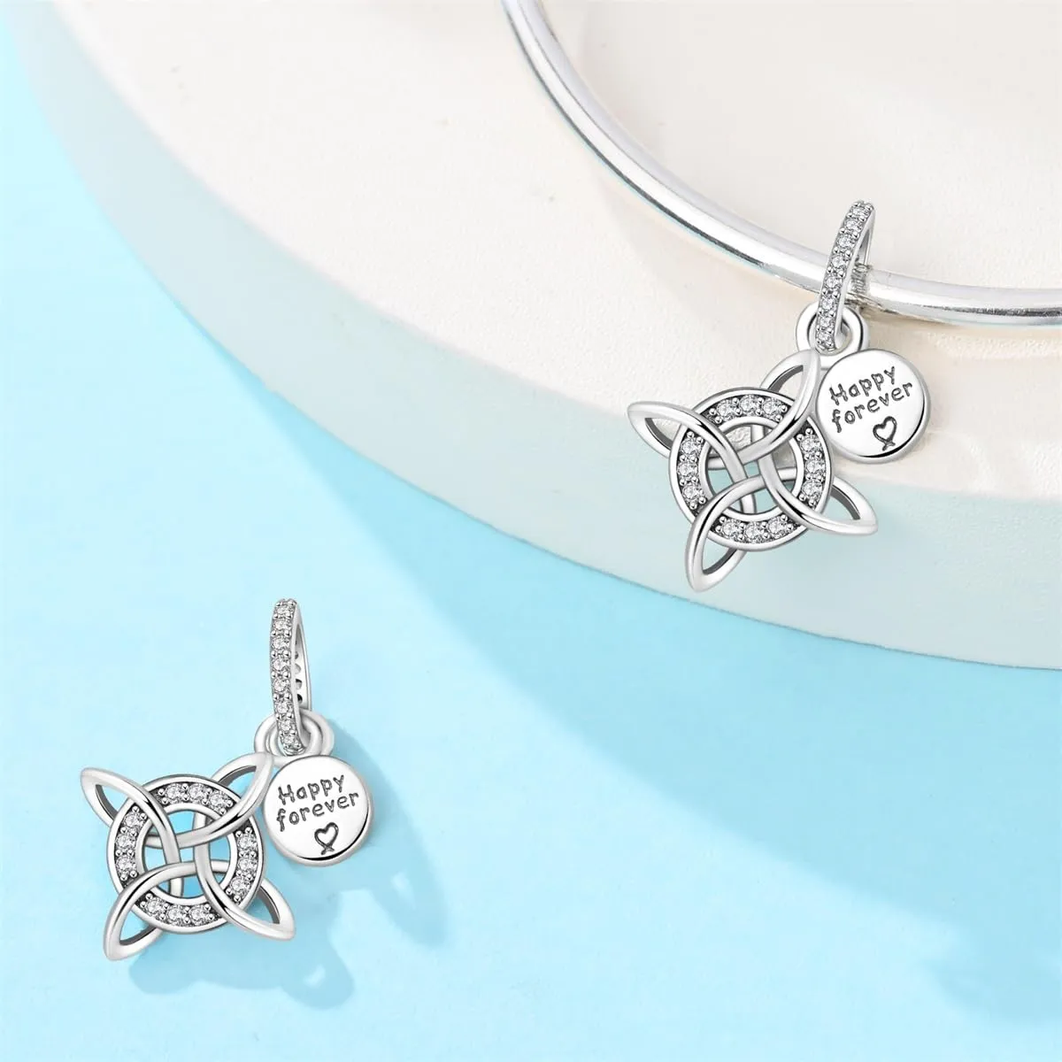 TINSLO Bead Charm in Argento Sterling 925 con Cubic Zirconia, Compatibile con Braccialetti e Collane Pandora e Europei - immagine 2