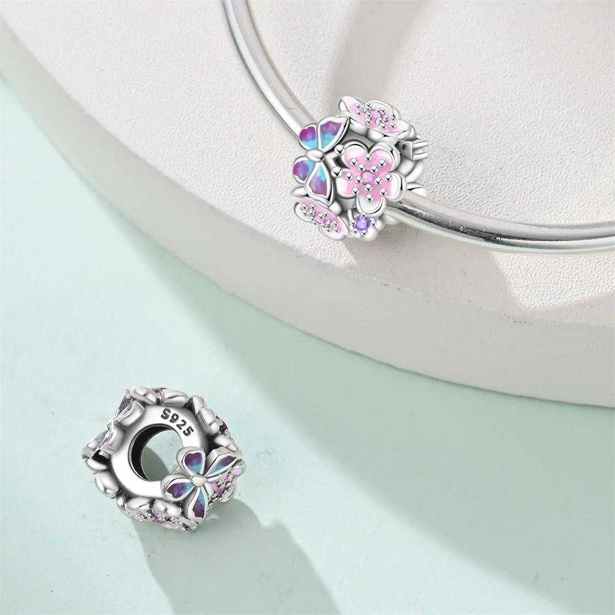 TINSLO Bead Charm in Argento Sterling 925 con Cubic Zirconia, Compatibile con Braccialetti e Collane Pandora e Europei - immagine 2