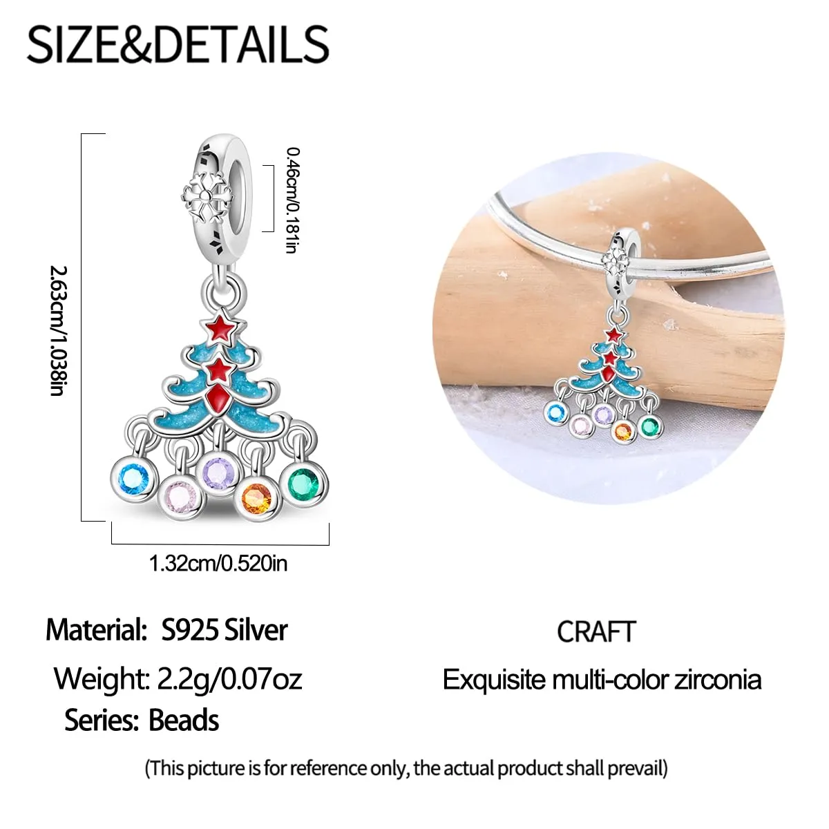 TINSLO Bead Charm in Argento Sterling 925 con Cubic Zirconia, Compatibile con Braccialetti e Collane Pandora e Europei - immagine 5
