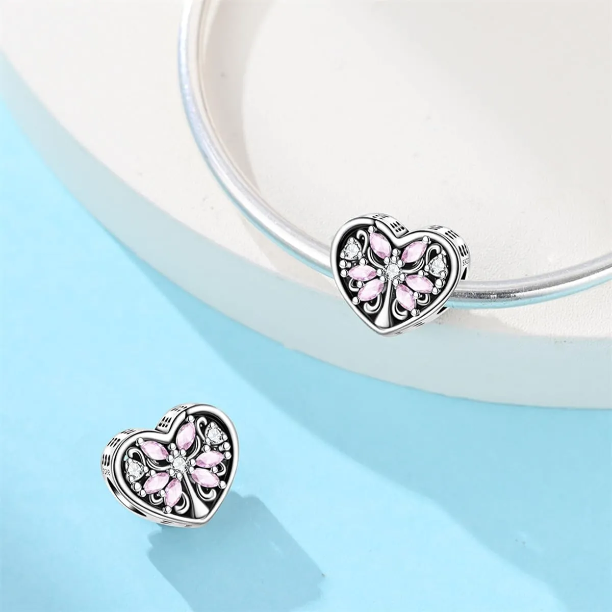 TINSLO Bead Charm Argento Sterling 925 con Cubic Zirconia per Braccialetti e Collane europei - immagine 2