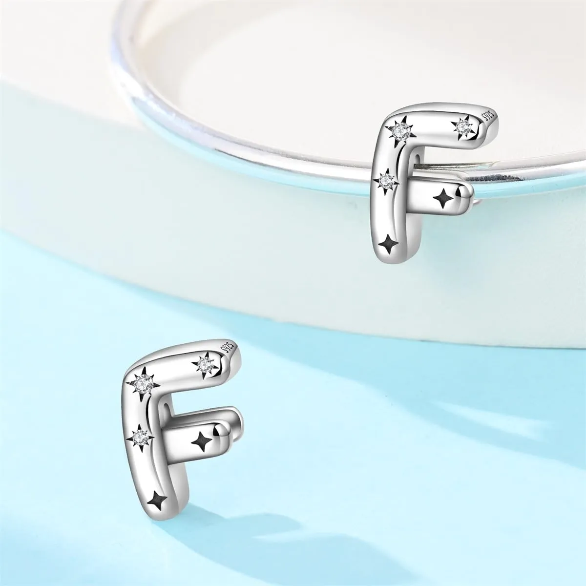 TINSLO Bead Charm Argento Sterling 925 Lettere con Cubic Zirconia per Braccialetti e Collane Europei - immagine 2