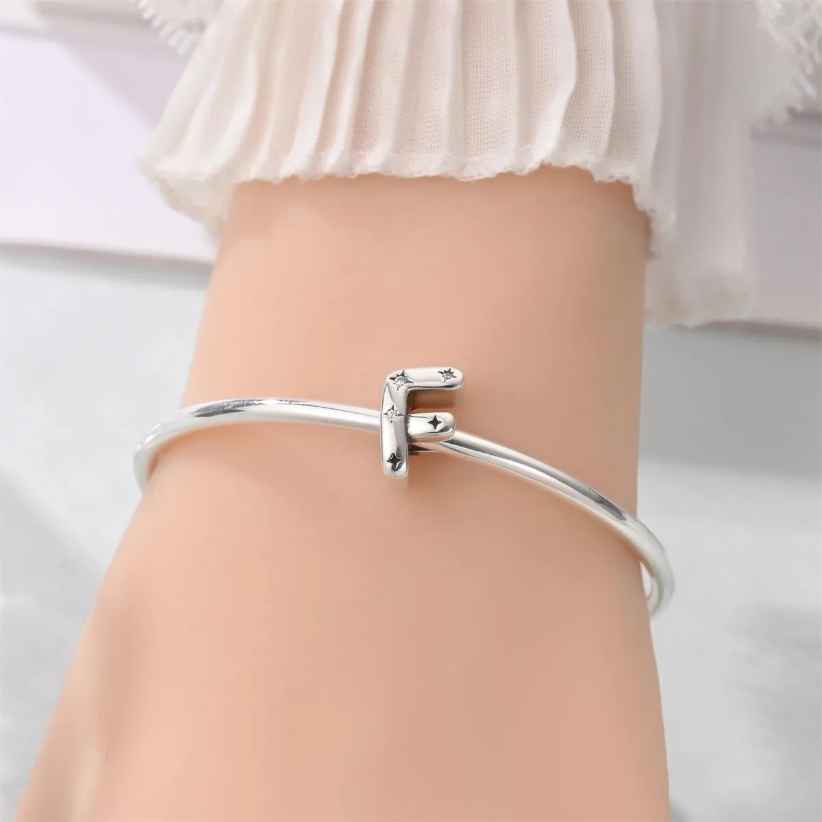TINSLO Bead Charm Argento Sterling 925 Lettere con Cubic Zirconia per Braccialetti e Collane Europei - immagine 4