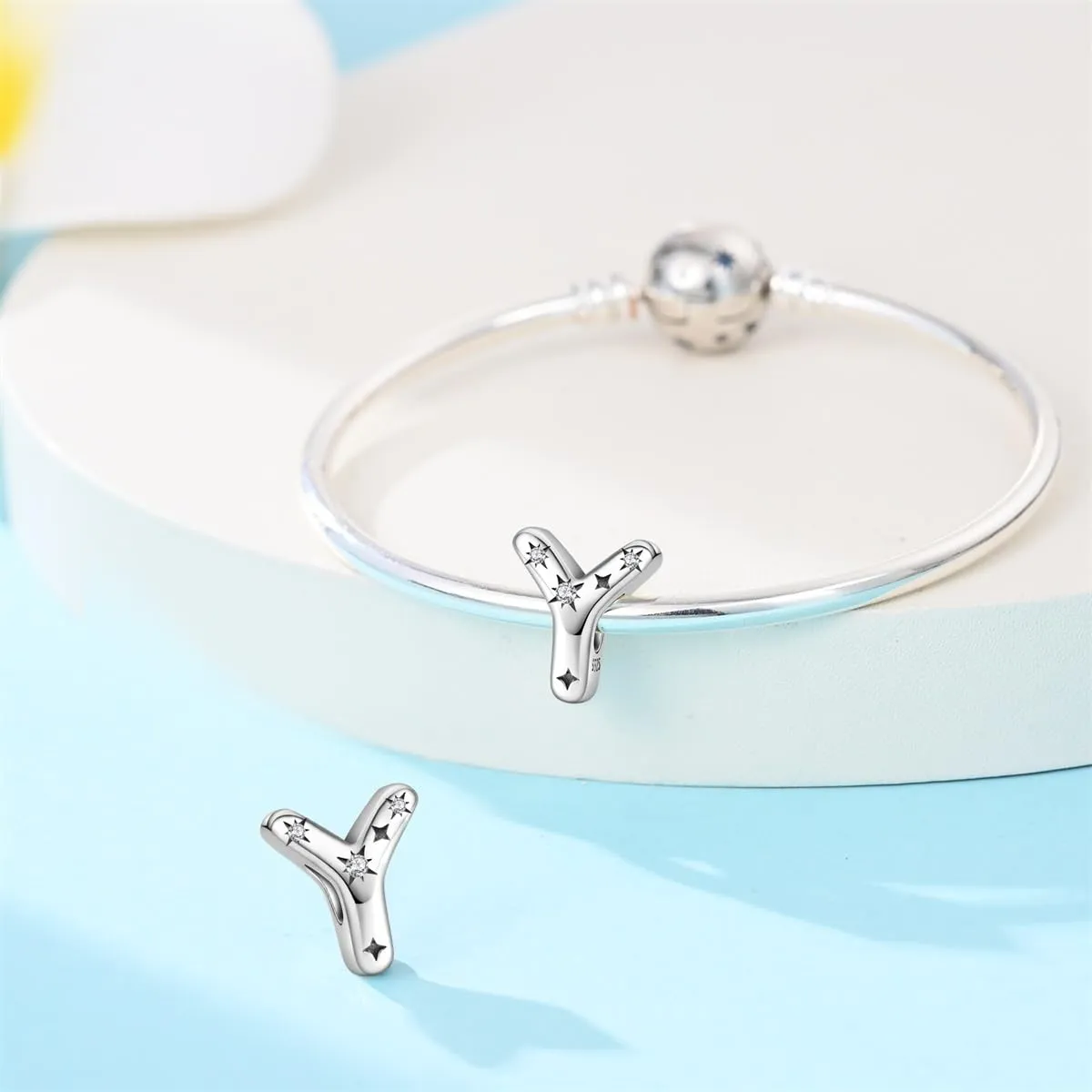 TINSLO Bead Charm Argento Sterling 925 Lettere con Cubic Zirconia per Braccialetti e Collane Europei - immagine 3