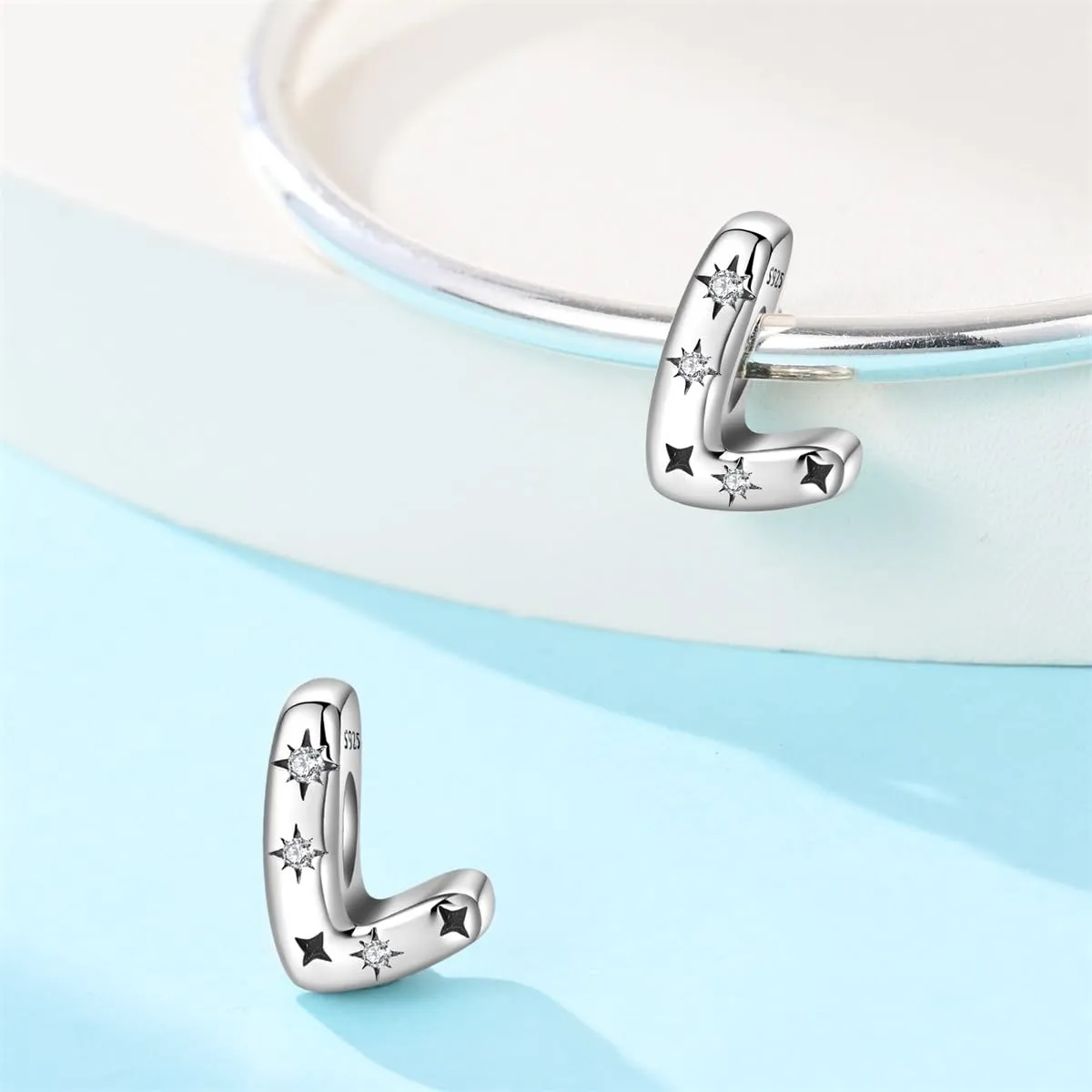 TINSLO Bead Charm Lettere in Argento Sterling 925 con Cubic Zirconia per Braccialetti e Collane Pandora e Europei - immagine 2