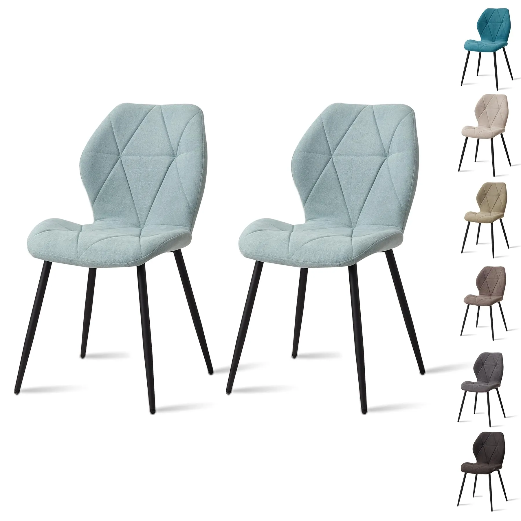 GrandCA HOME Set di 2 Sedie da Pranzo Imbottite in Tessuto a Rombi, Gambe in Metallo, Menta verde-R - immagine 1