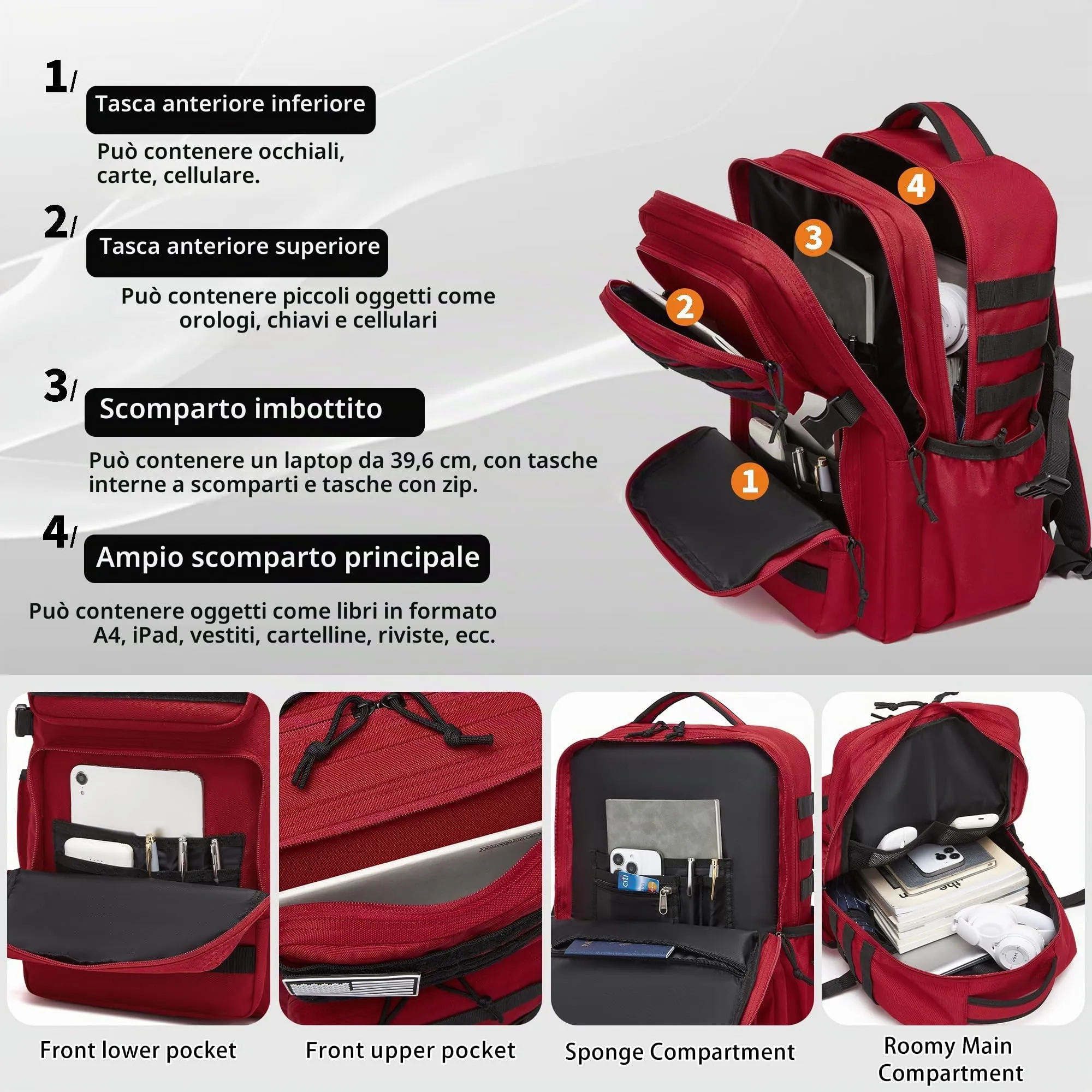 Wotony Zaino Tattico Militare Impermeabile, Sistema Molle, 35L, Solidi Getaway - immagine 2