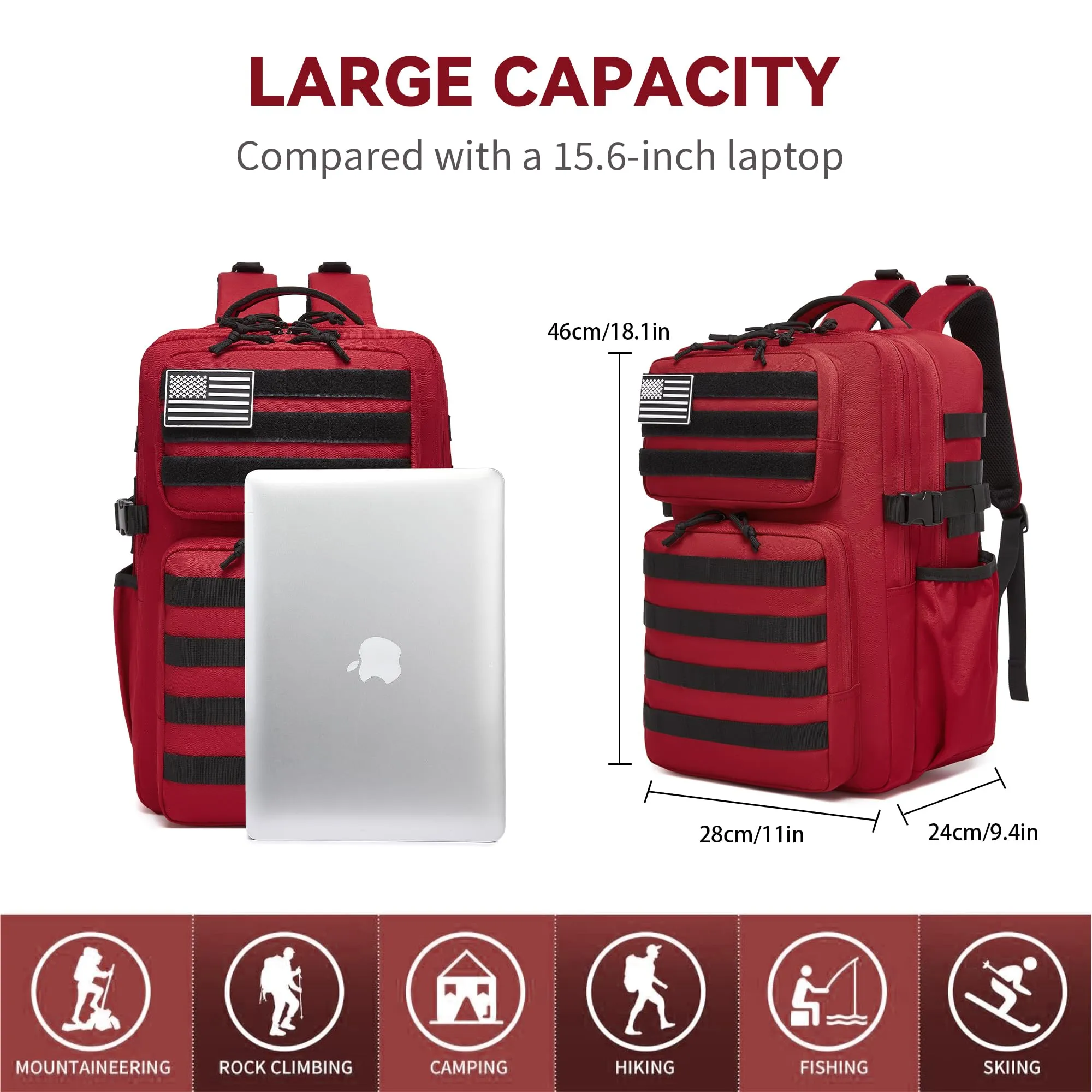 Wotony Zaino Tattico Militare Impermeabile, Sistema Molle, 35L, Solidi Getaway - immagine 3