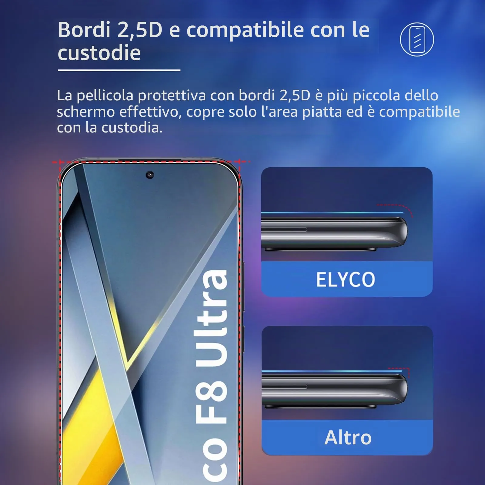 ELYCO Vetro Temperato per Xiaomi POCO F8 Ultra, 3+2 Pezzi - immagine 5