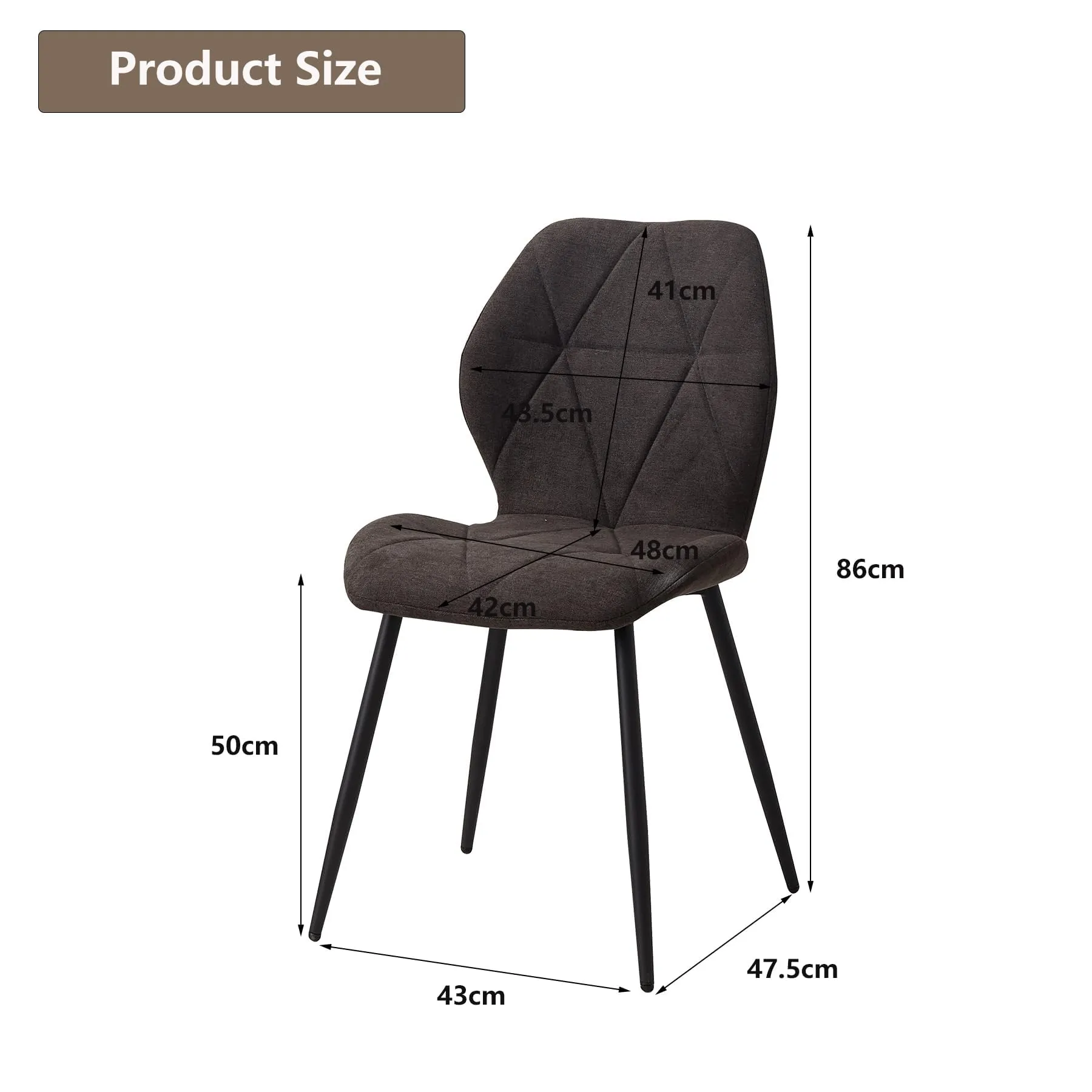 GrandCA HOME Set di 2 Sedie da Pranzo Imbottite Nordiche con Gambe in Metallo, Nero-R - immagine 6