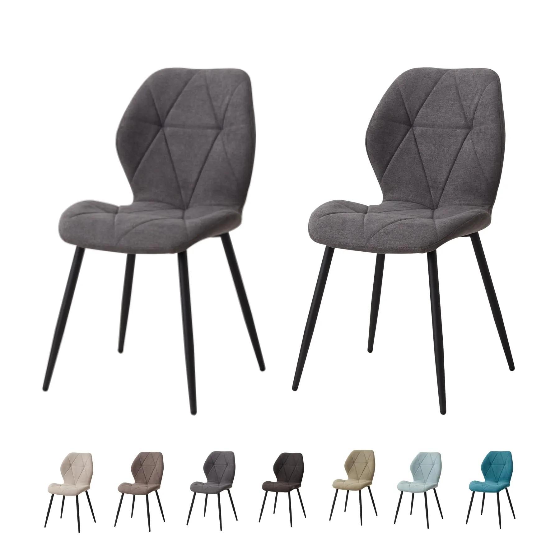 GrandCA HOME Set di 2 Sedie da Pranzo Imbottite con Gambe in Metallo, Tessuto a Rombi, Grigio Scuro-R - immagine 1
