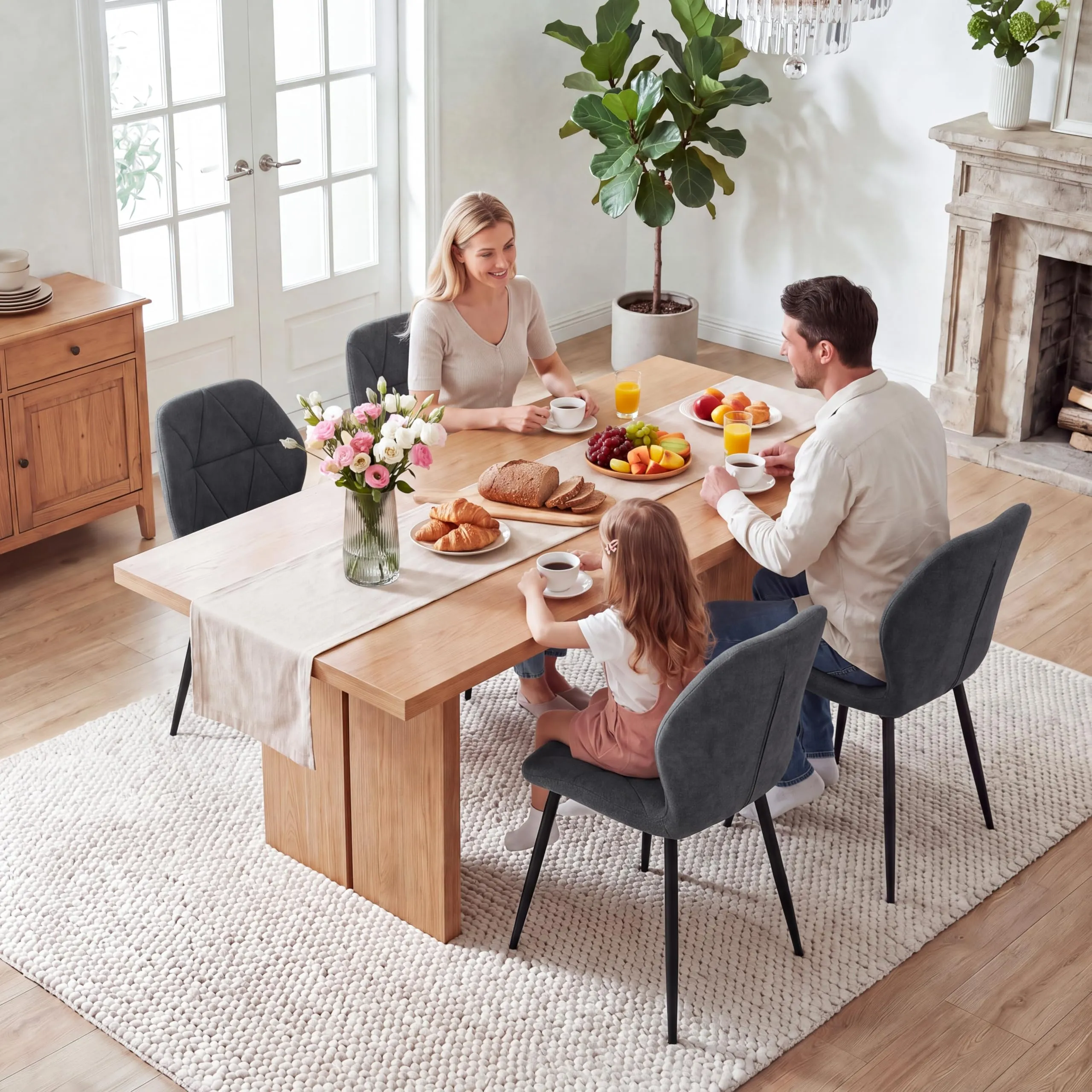 GrandCA HOME Set di 2 Sedie da Pranzo Imbottite con Gambe in Metallo, Tessuto a Rombi, Grigio Scuro-R - immagine 3