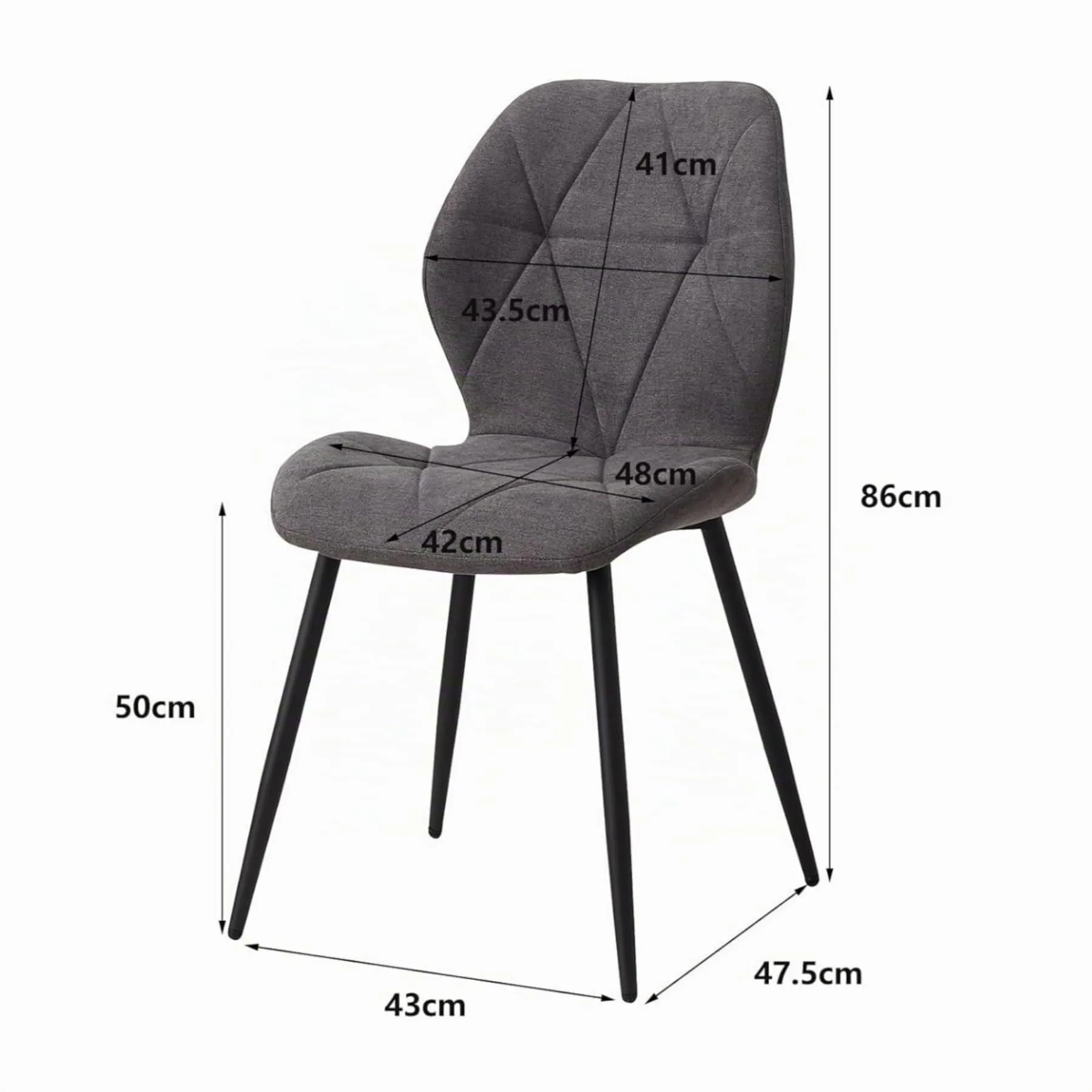 GrandCA HOME Set di 2 Sedie da Pranzo Imbottite con Gambe in Metallo, Tessuto a Rombi, Grigio Scuro-R - immagine 4