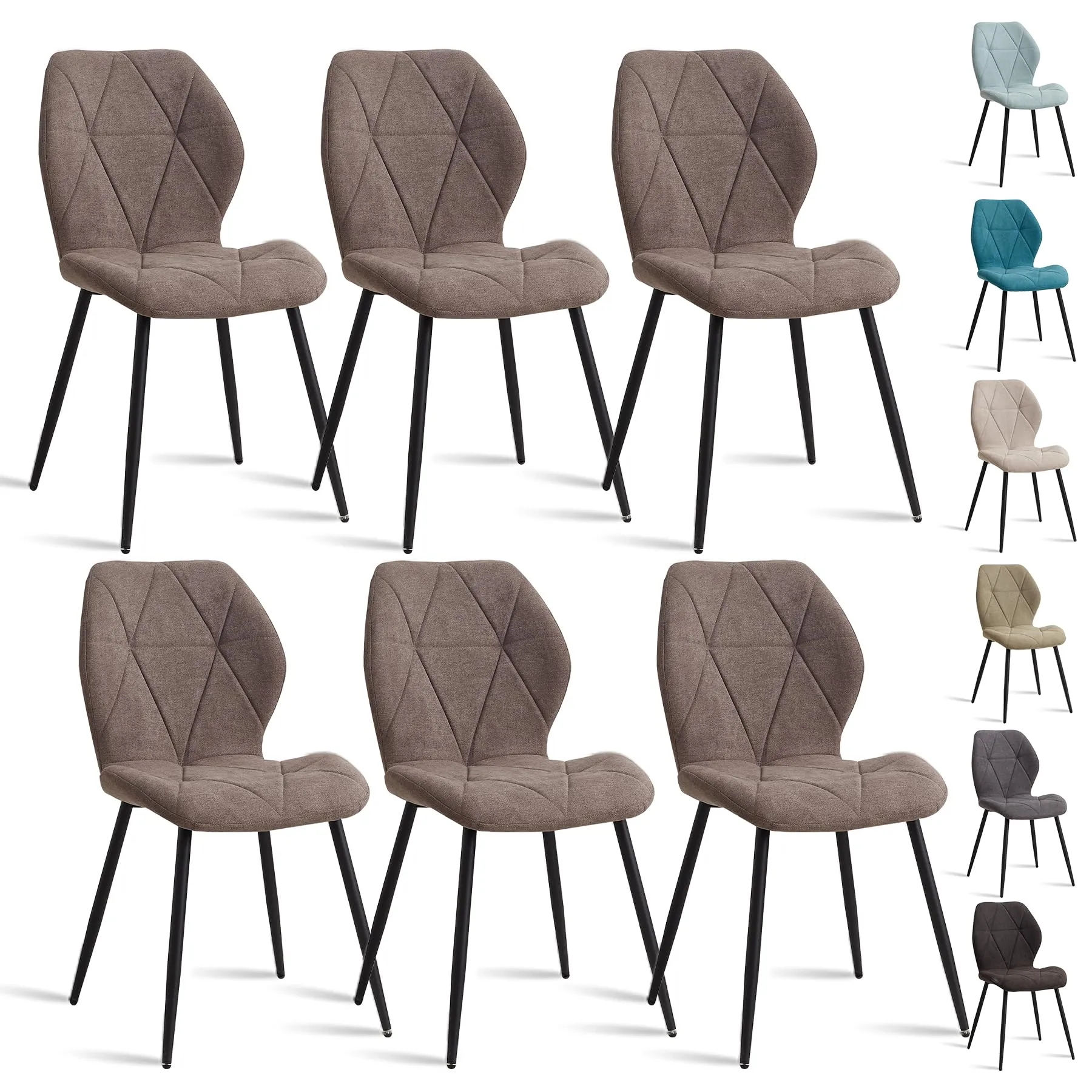 GrandCA HOME Set di 6 Sedie da Pranzo Imbottite in Tessuto a Rombi con Gambe in Metallo, Marrone-R - immagine 1