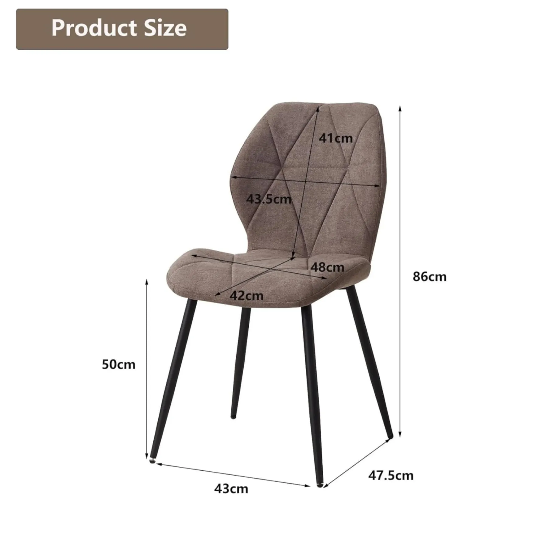 GrandCA HOME Set di 6 Sedie da Pranzo Imbottite in Tessuto a Rombi con Gambe in Metallo, Marrone-R - immagine 3