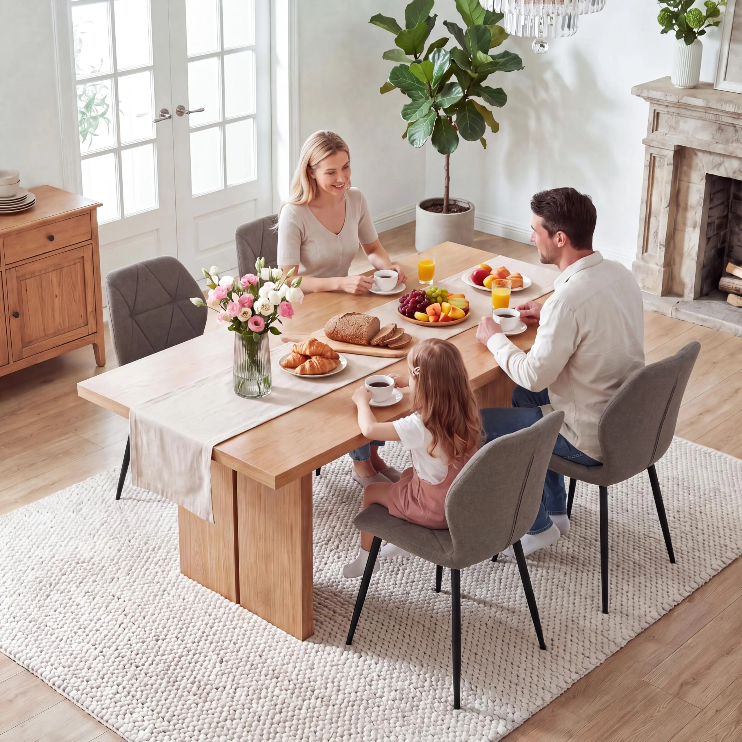 GrandCA HOME Set di 6 Sedie da Pranzo Imbottite in Tessuto a Rombi con Gambe in Metallo, Marrone-R - immagine 7