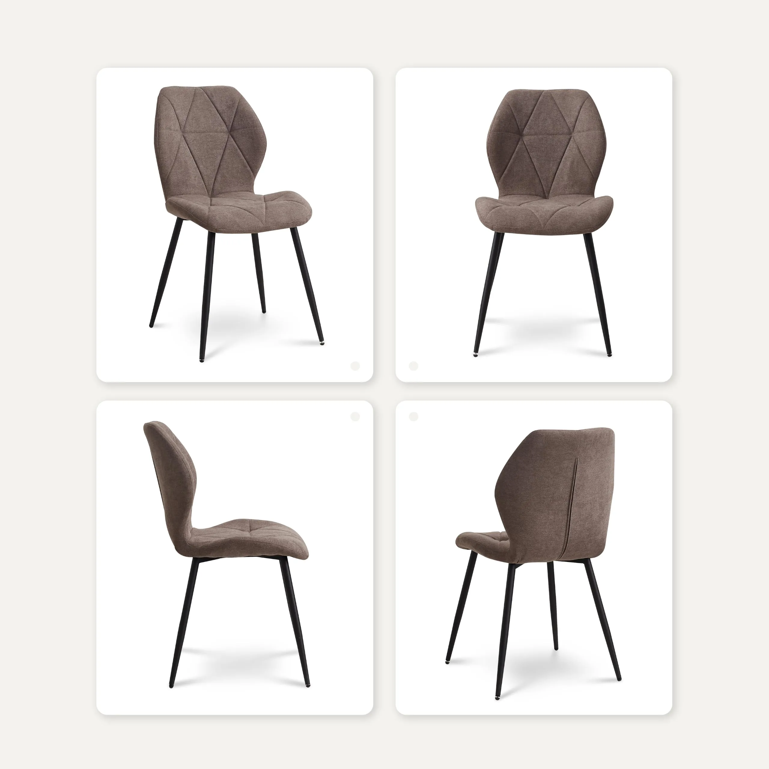 GrandCA HOME Set di 6 Sedie da Pranzo Imbottite in Tessuto a Rombi con Gambe in Metallo, Marrone-R - immagine 8