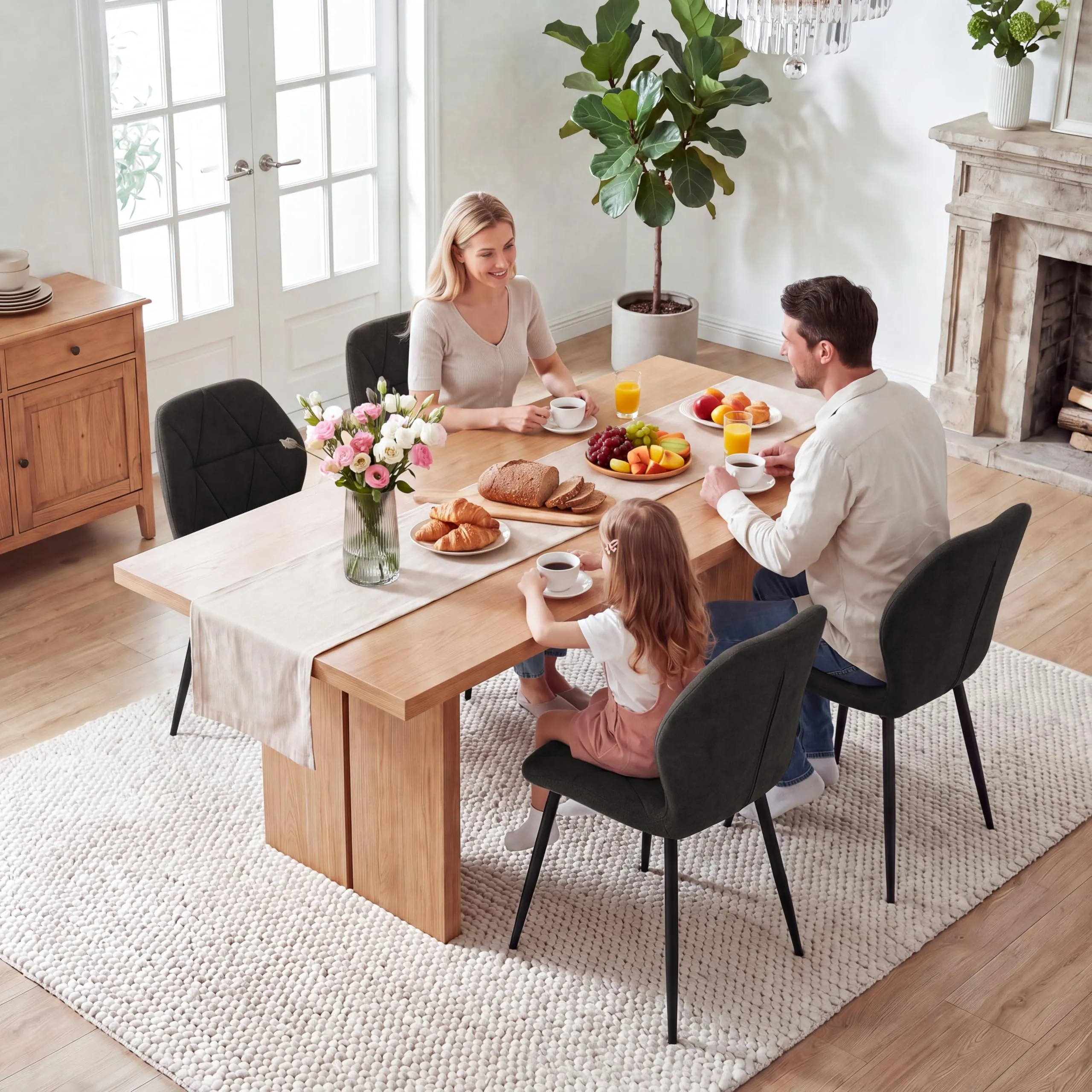GrandCA HOME Set di 6 Sedie da Pranzo Imbottite in Tessuto a Rombi con Gambe in Metallo, Nero-R - immagine 4
