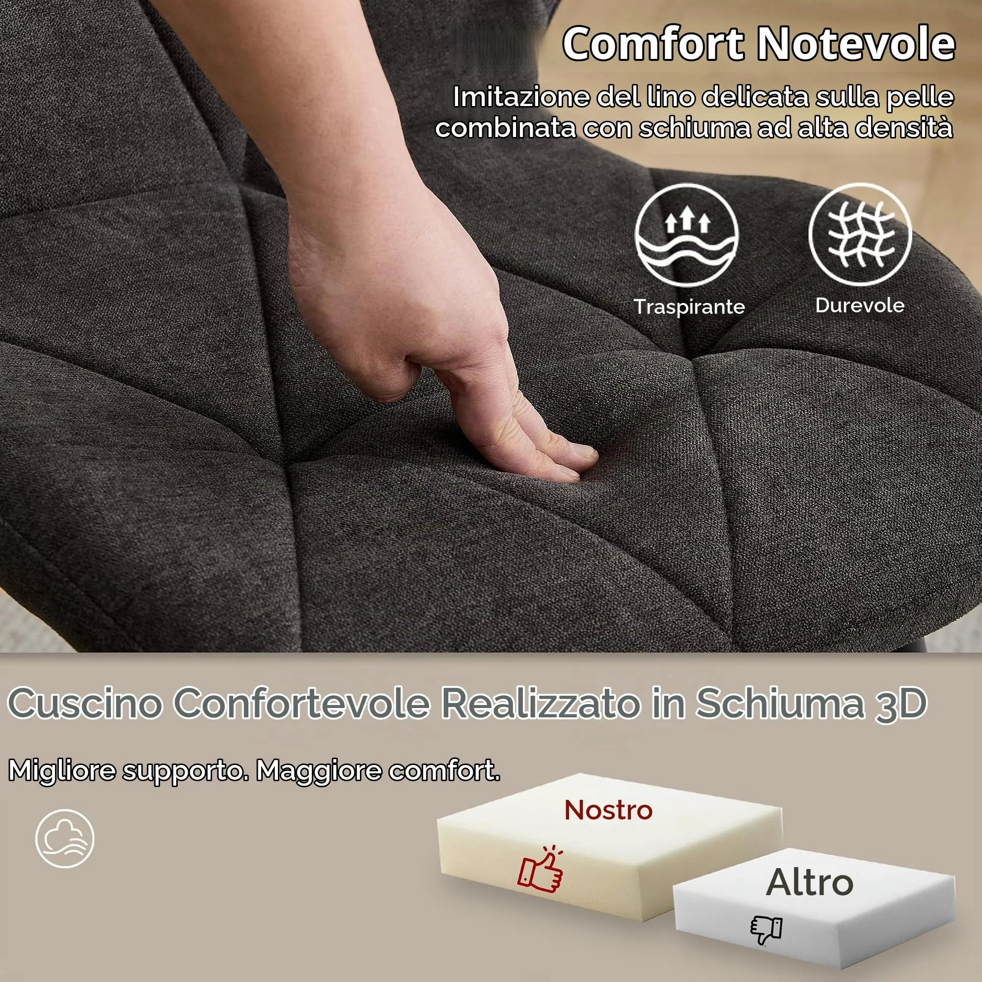 GrandCA HOME Set di 6 Sedie da Pranzo Imbottite in Tessuto a Rombi con Gambe in Metallo, Nero-R - immagine 5