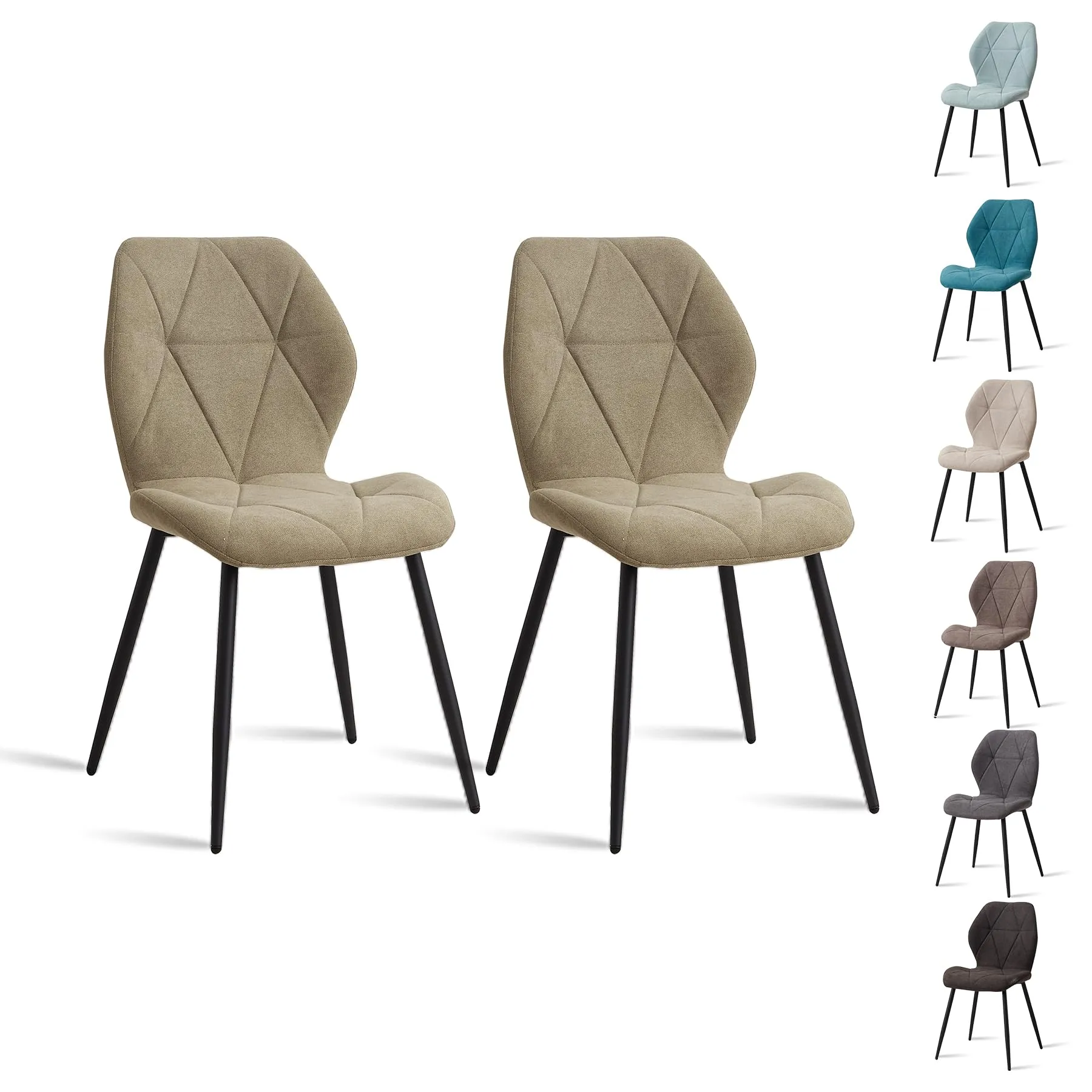 GrandCA HOME Set di 2 Sedie da Pranzo Imbottite in Tessuto a Rombi con Gambe in Metallo, Fagiolo verde-R - immagine 1