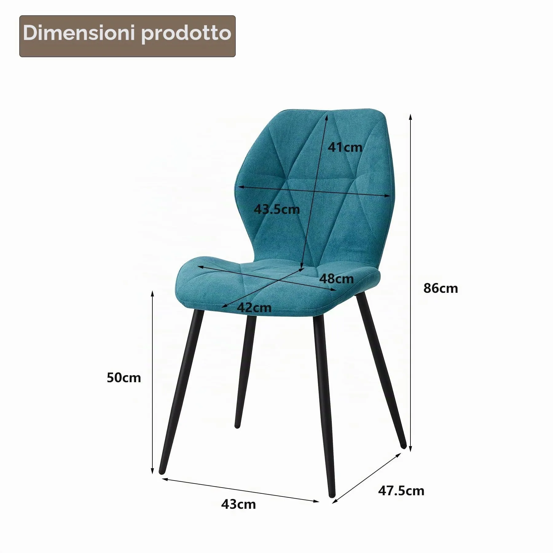 GrandCA HOME Set di 2 Sedie da Pranzo Imbottite in Tessuto a Rombi, Lago Blu-R - immagine 4