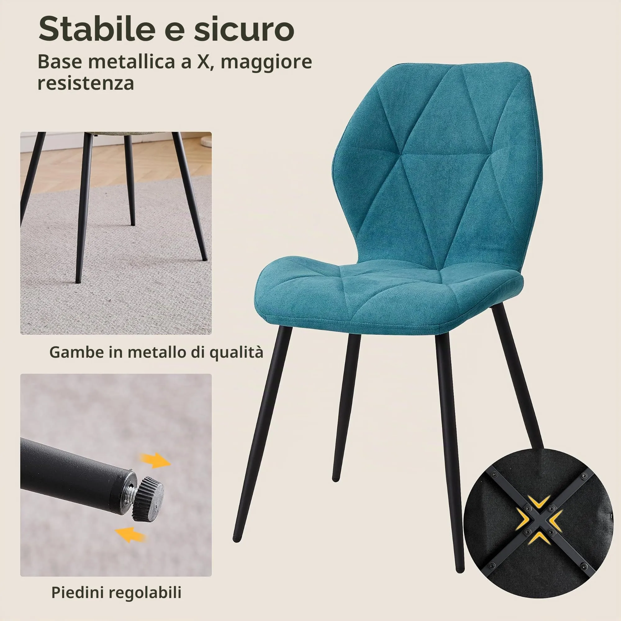 GrandCA HOME Set di 2 Sedie da Pranzo Imbottite in Tessuto a Rombi, Lago Blu-R - immagine 5