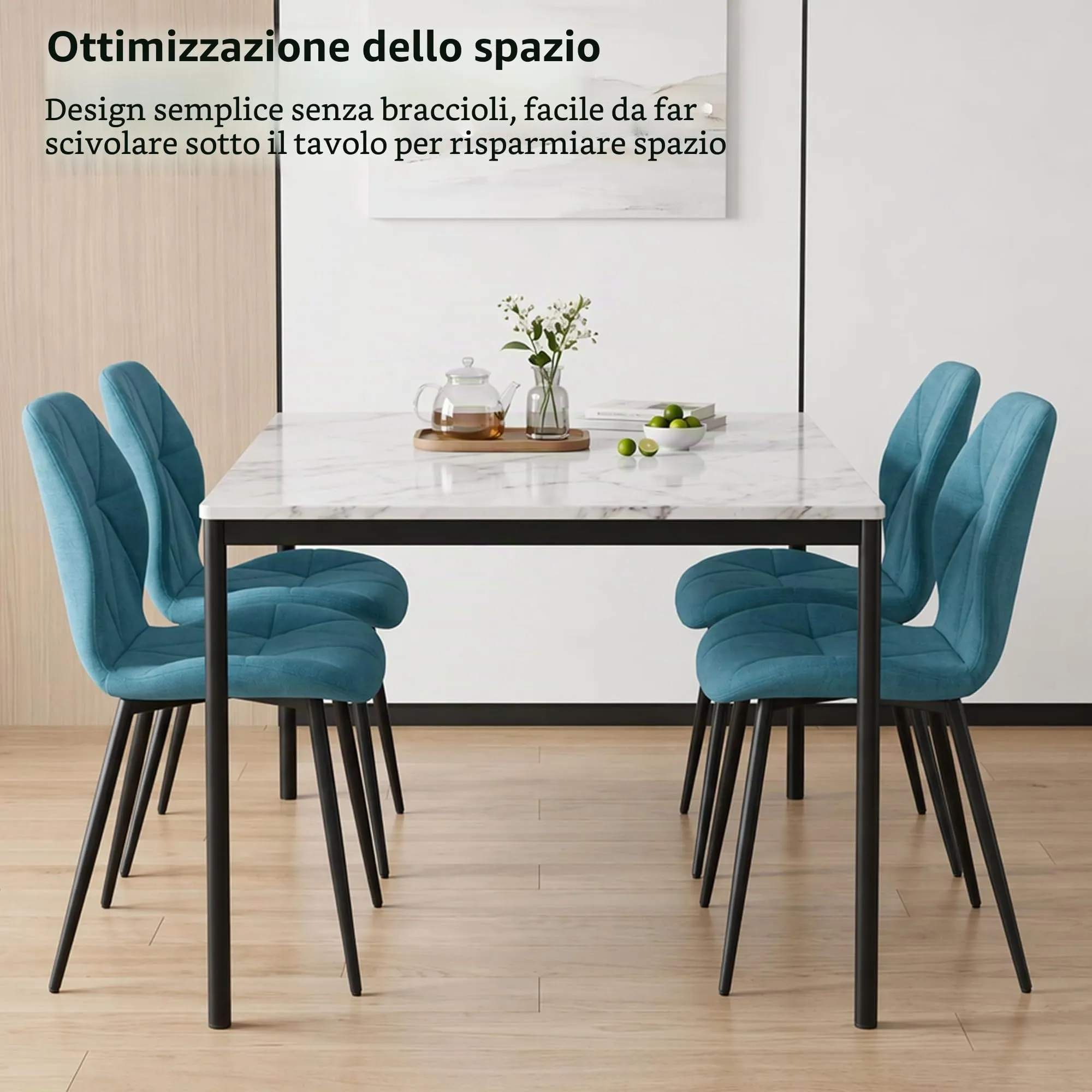 GrandCA HOME Set di 2 Sedie da Pranzo Imbottite in Tessuto a Rombi, Lago Blu-R - immagine 8