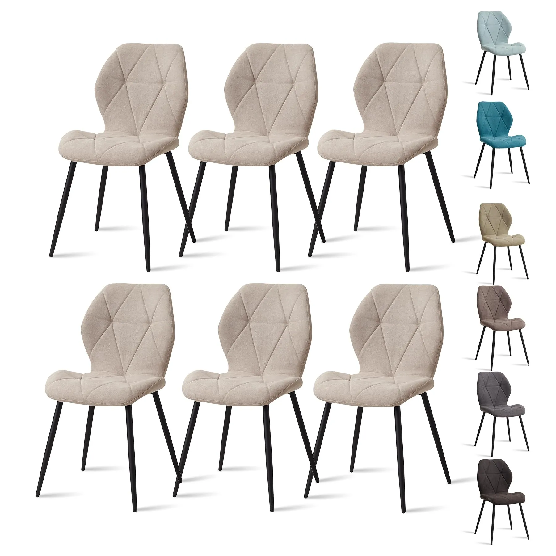 GrandCA HOME Set di 6 Sedie da Pranzo Imbottite in Tessuto a Rombi con Gambe in Metallo, Beige-R - immagine 1