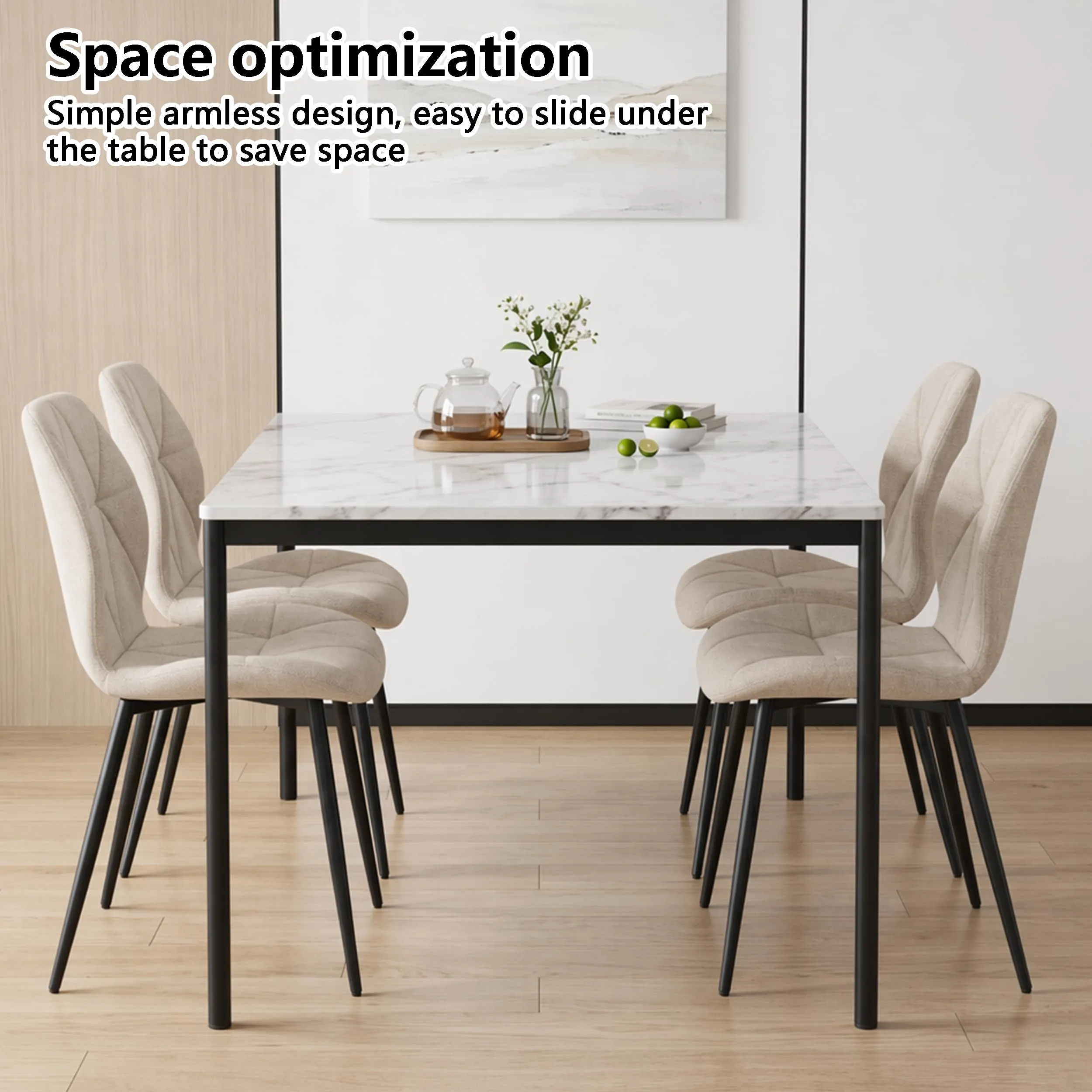 GrandCA HOME Set di 6 Sedie da Pranzo Imbottite in Tessuto a Rombi con Gambe in Metallo, Beige-R - immagine 8