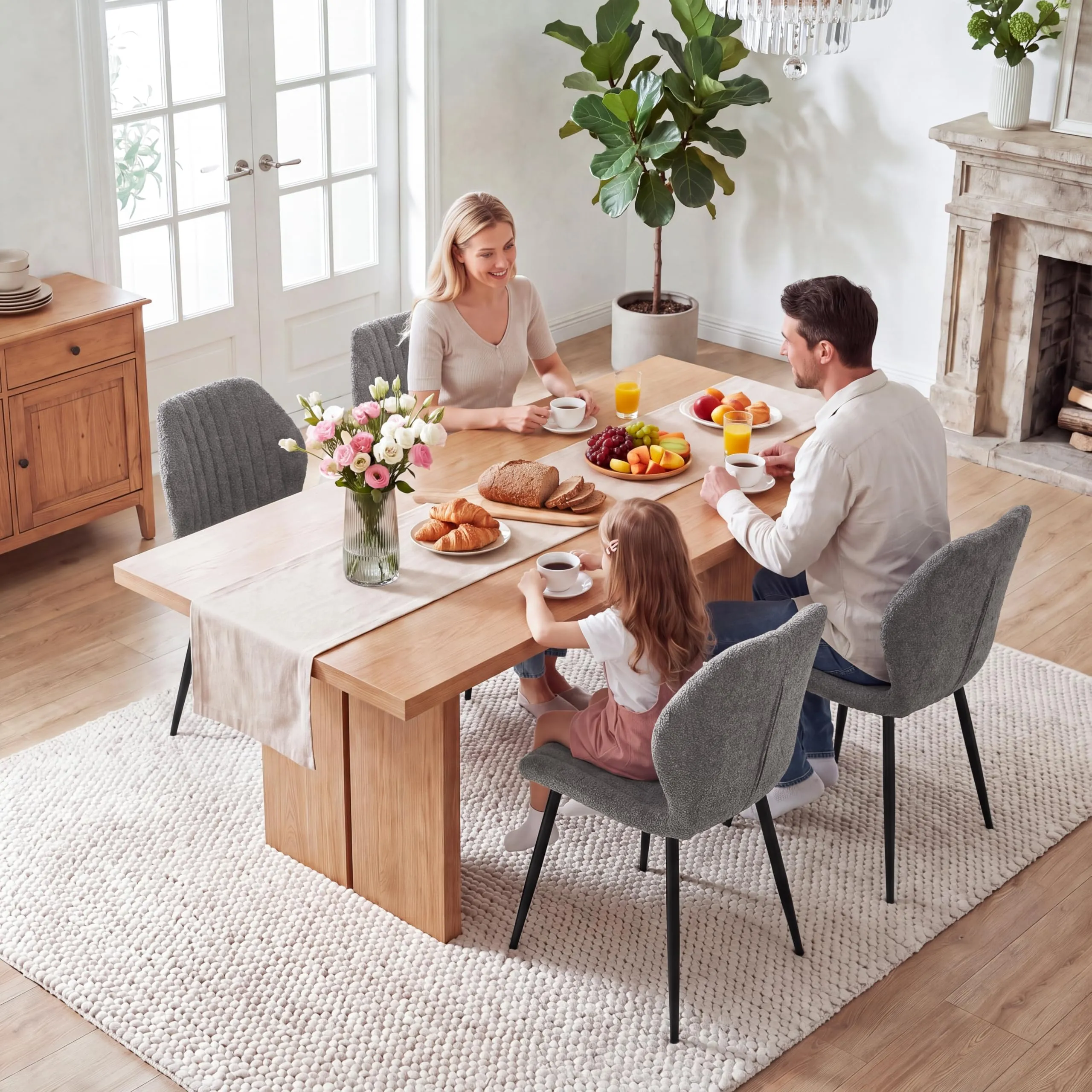 GrandCA HOME Set di 6 Sedie da Pranzo Imbottite, Sedie da Cucina Nordiche con Gambe in Metallo, Tessuto, Grigio - immagine 3