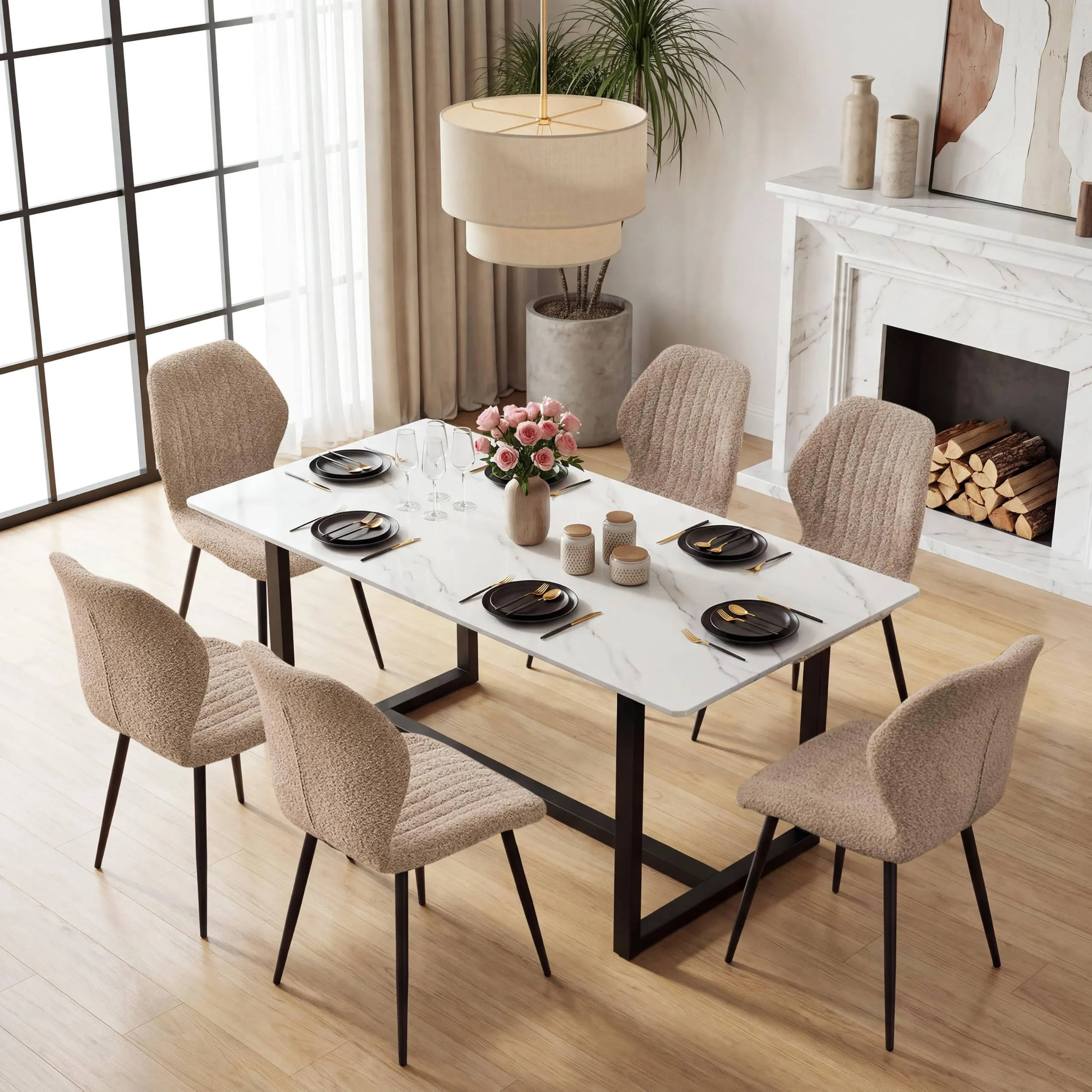 GrandCA HOME Set di 6 Sedie da Pranzo Imbottite, Sedie da Cucina e Soggiorno con Gambe in Metallo, Marrone - immagine 2