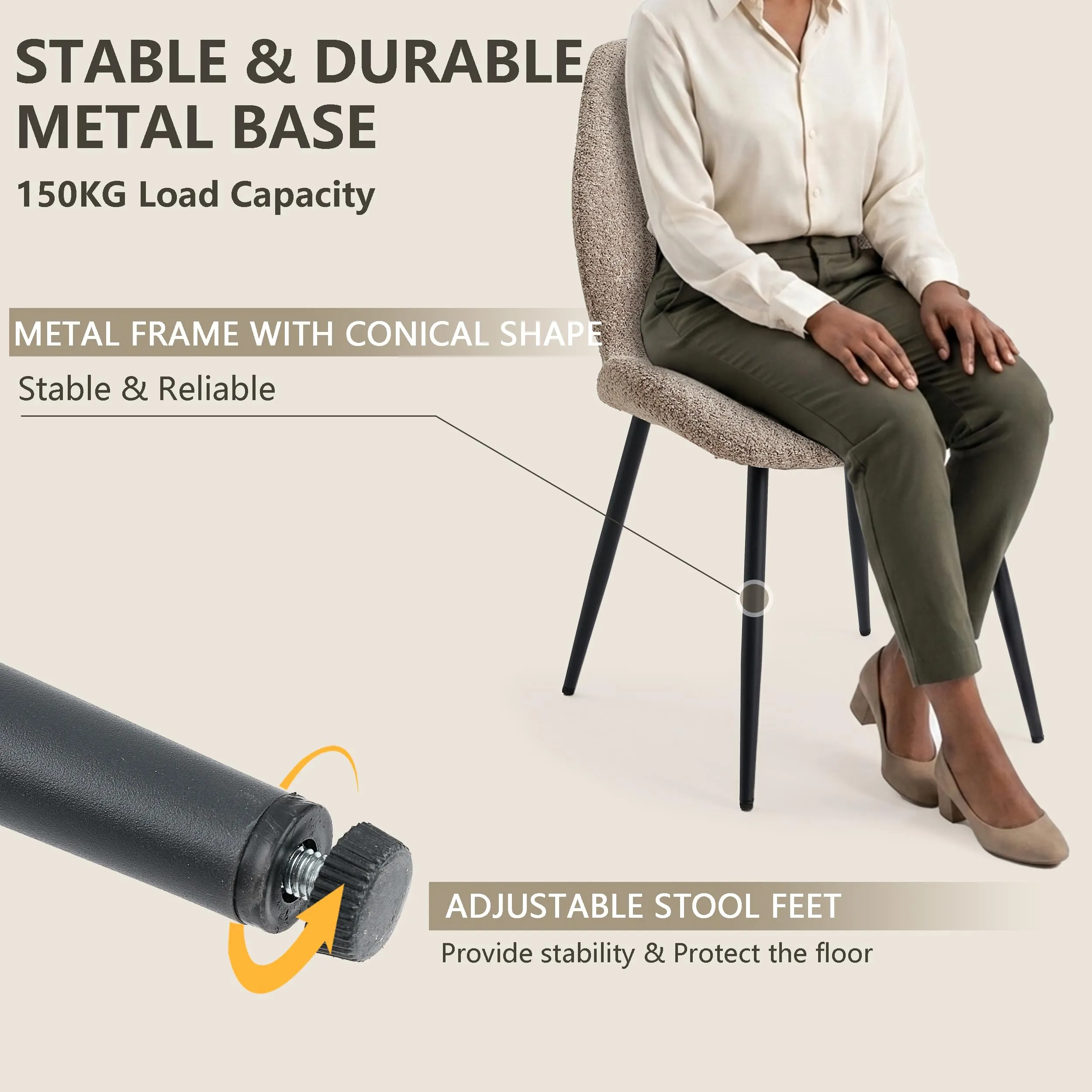 GrandCA HOME Set di 6 Sedie da Pranzo Imbottite, Sedie da Cucina e Soggiorno con Gambe in Metallo, Marrone - immagine 4