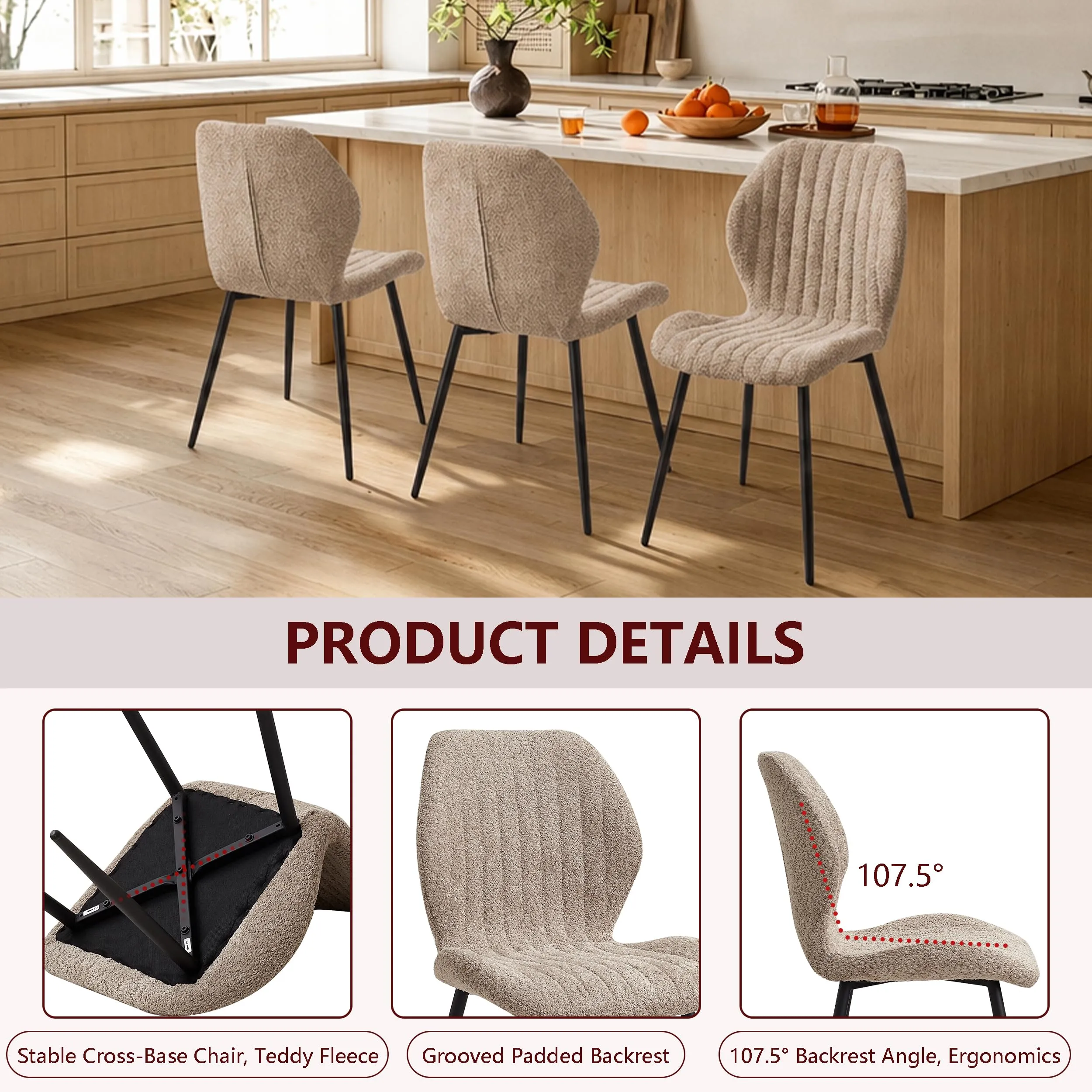 GrandCA HOME Set di 6 Sedie da Pranzo Imbottite, Sedie da Cucina e Soggiorno con Gambe in Metallo, Marrone - immagine 7