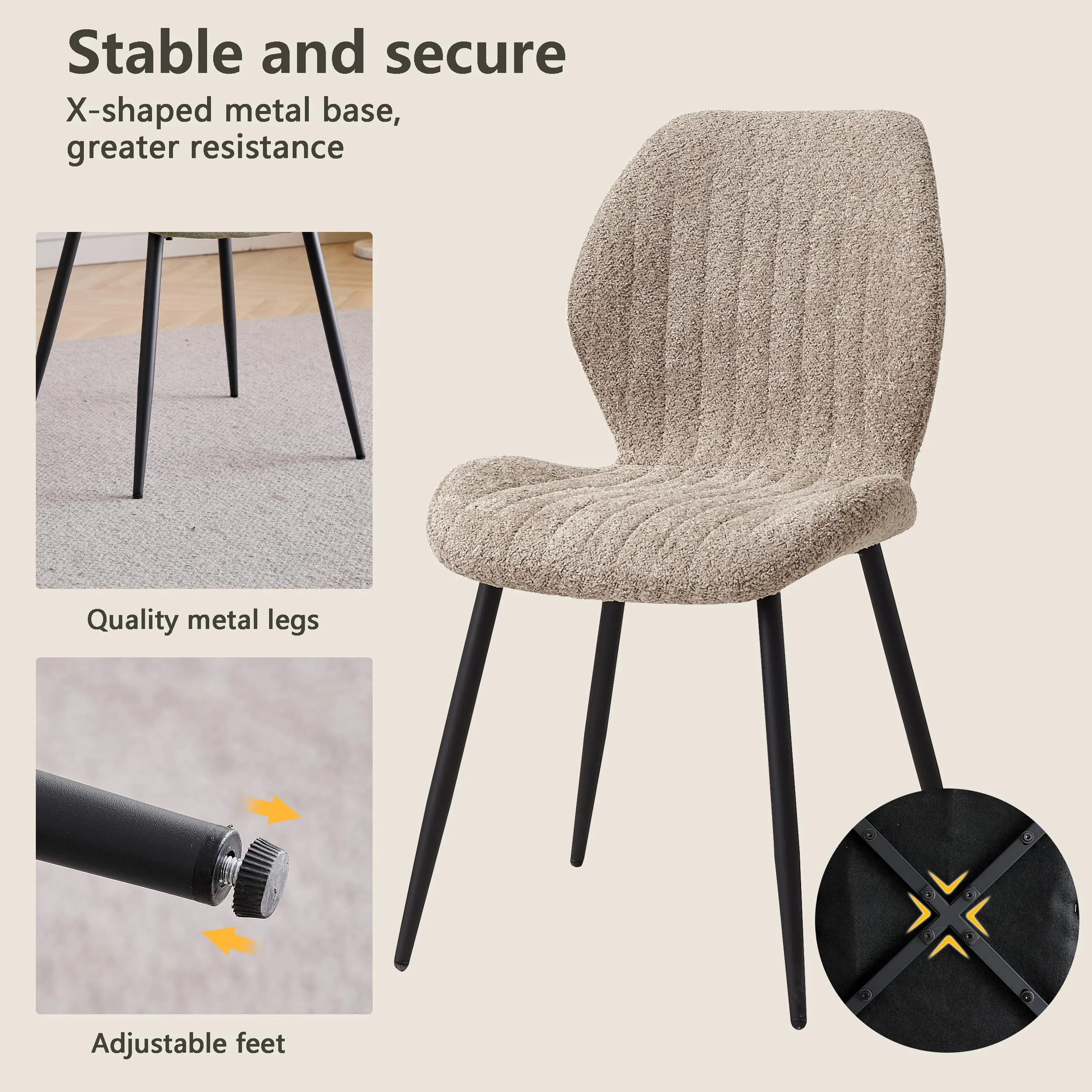 GrandCA HOME Set di 6 Sedie da Pranzo Imbottite, Sedie da Cucina e Soggiorno con Gambe in Metallo, Marrone - immagine 9