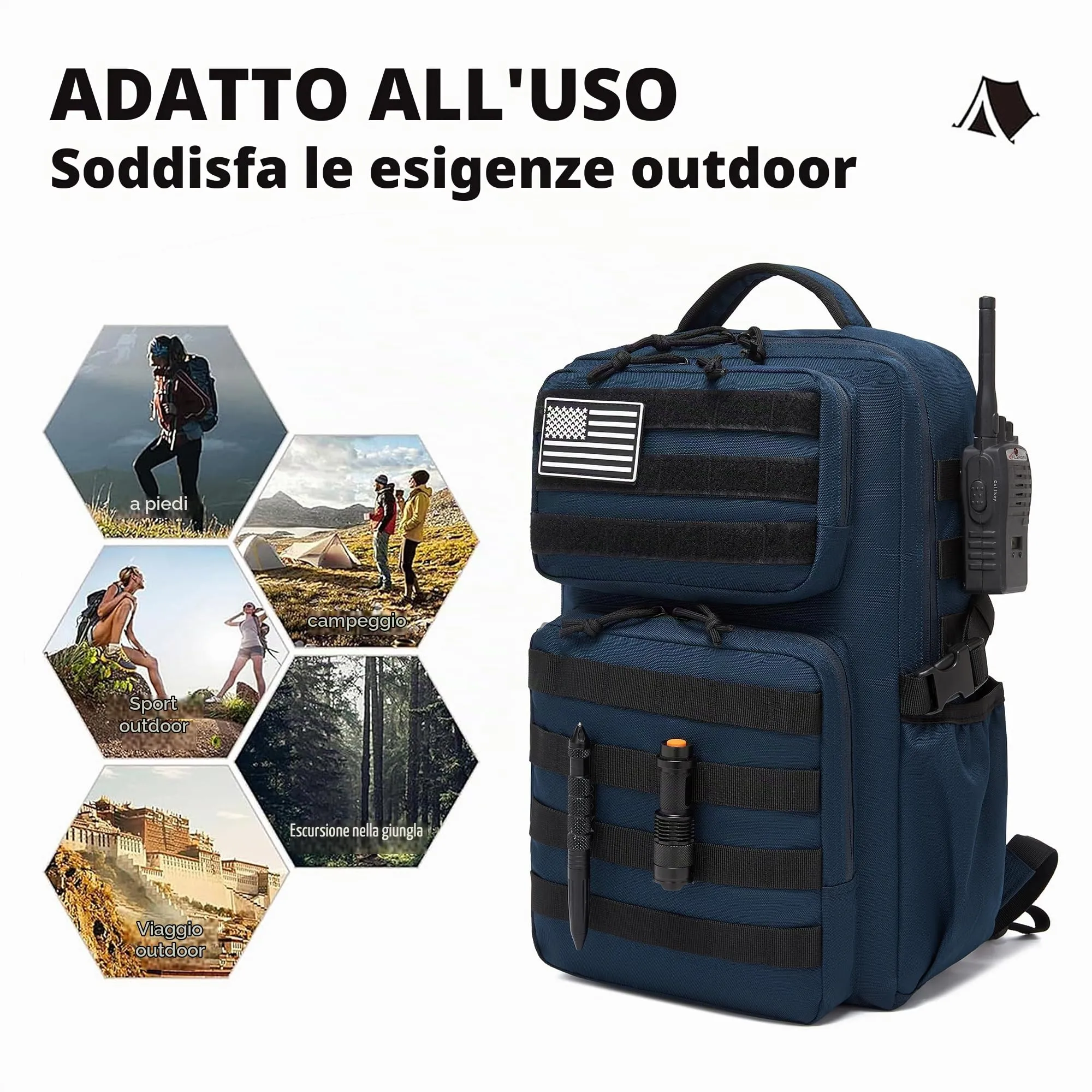 Wotony Zaino Tattico Militare Impermeabile con Sistema Molle, 30 L, Blu - immagine 3