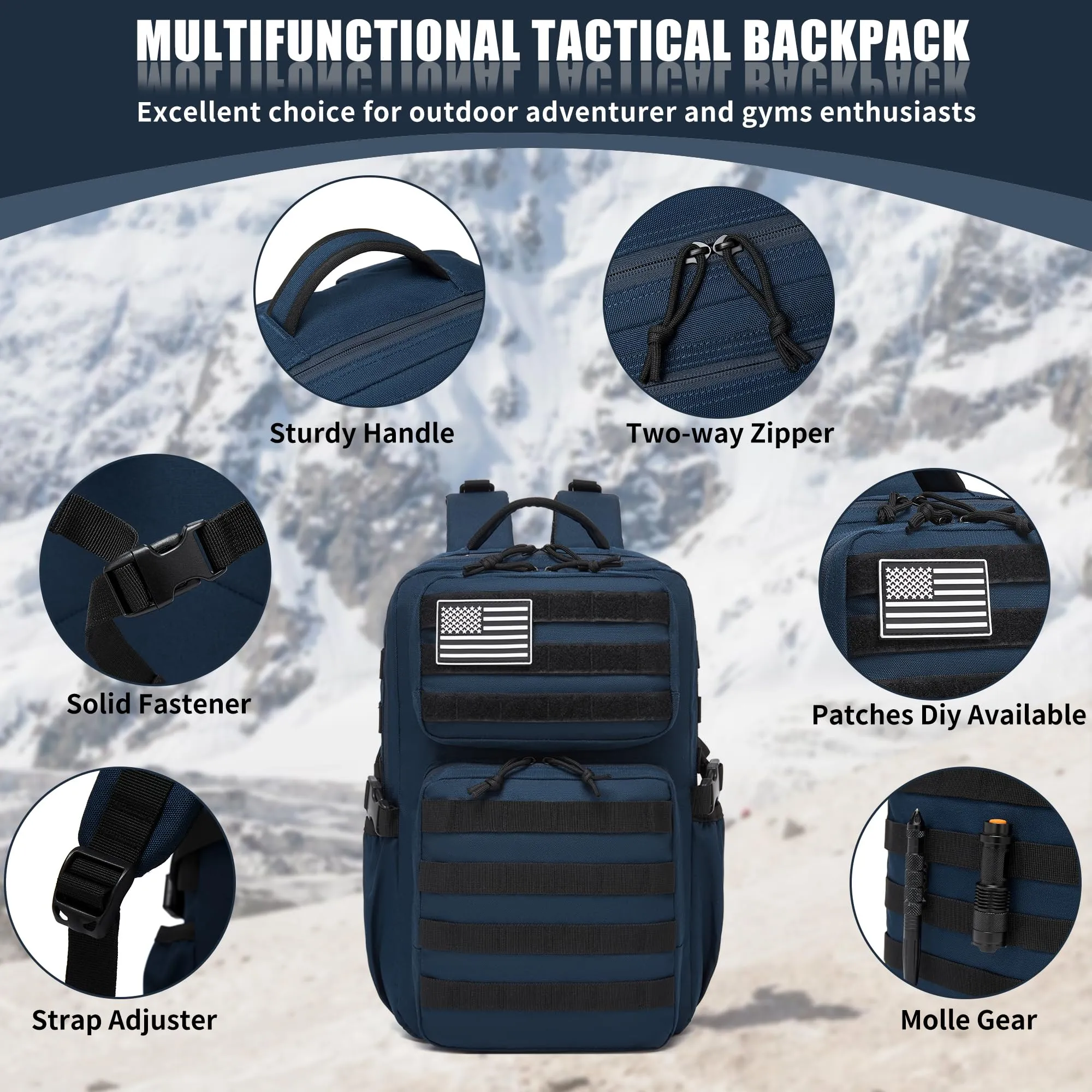 Wotony Zaino Tattico Militare Impermeabile con Sistema Molle, 30 L, Blu - immagine 4