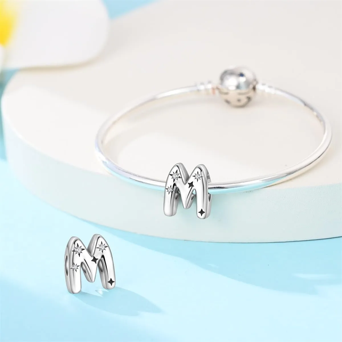 TINSLO Bead Charm Argento Sterling 925 Lettere con Cubic Zirconia per Pandora Braccialetti e Collane Europee - immagine 3