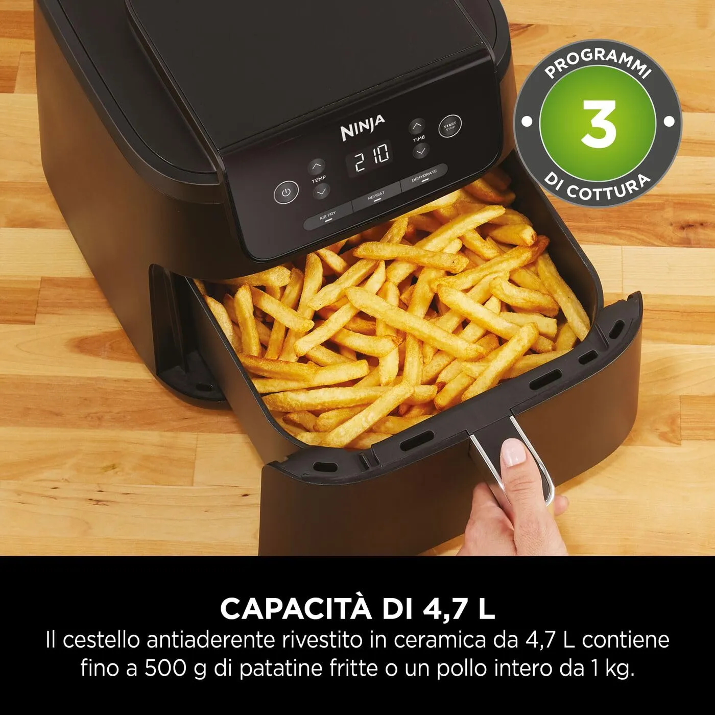 Ninja AirCrisp AF110EU Friggitrice ad Aria, 4,7L, Nero - immagine 2